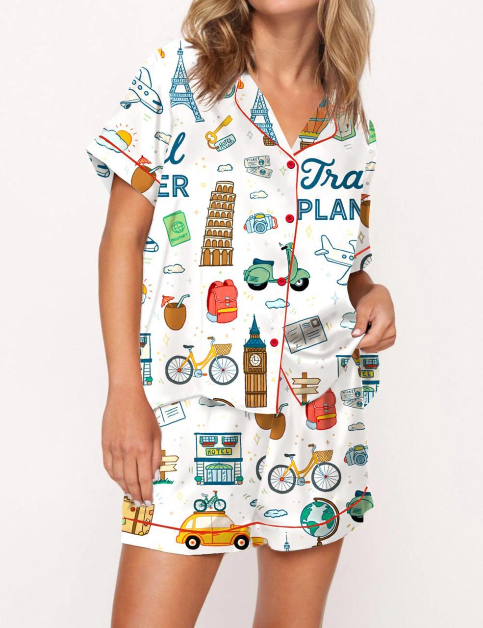Travel Planner Satin Pajama Set For Women