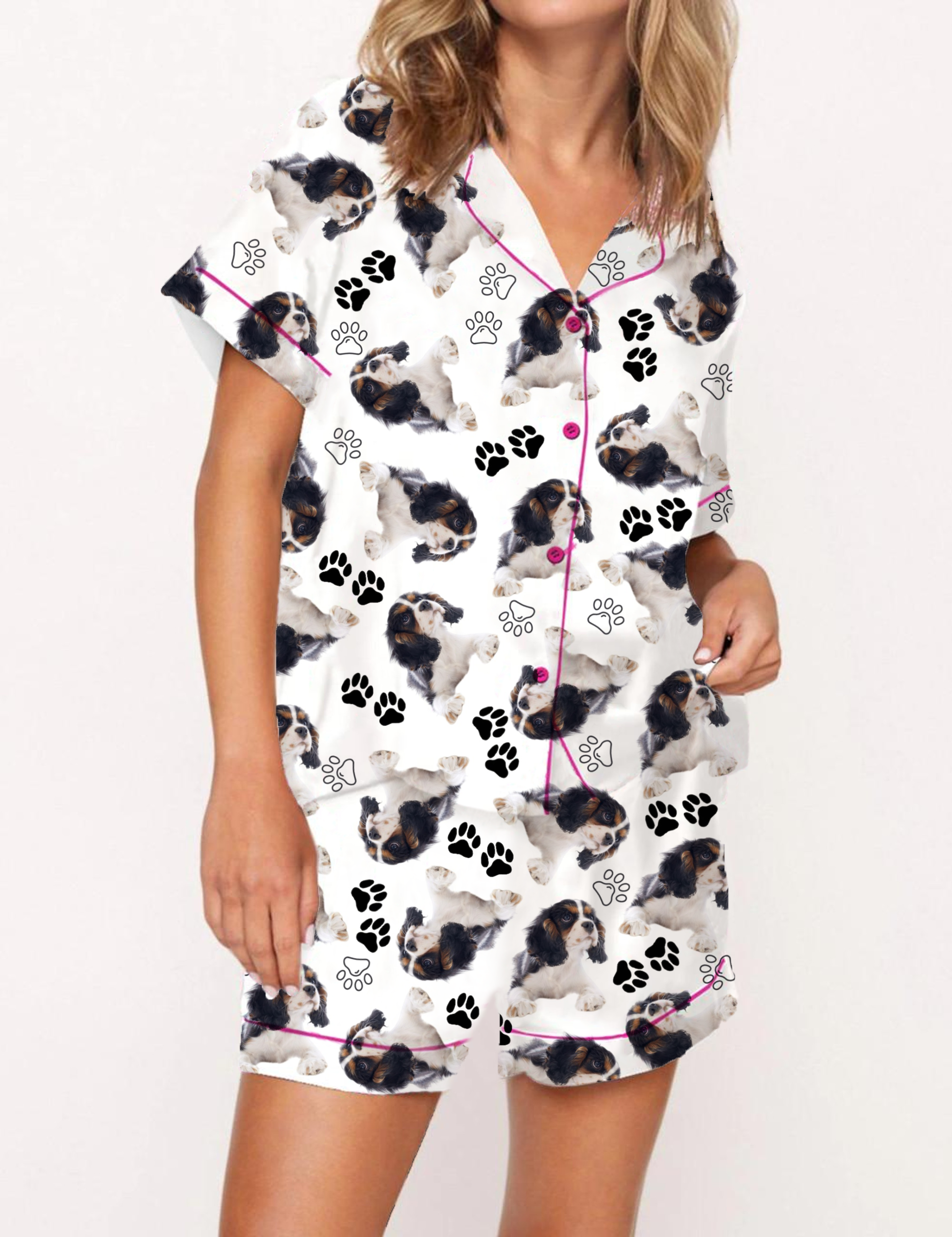 Cavalier King Charles Spaniel Silky Satin Pajama Short Set For Women