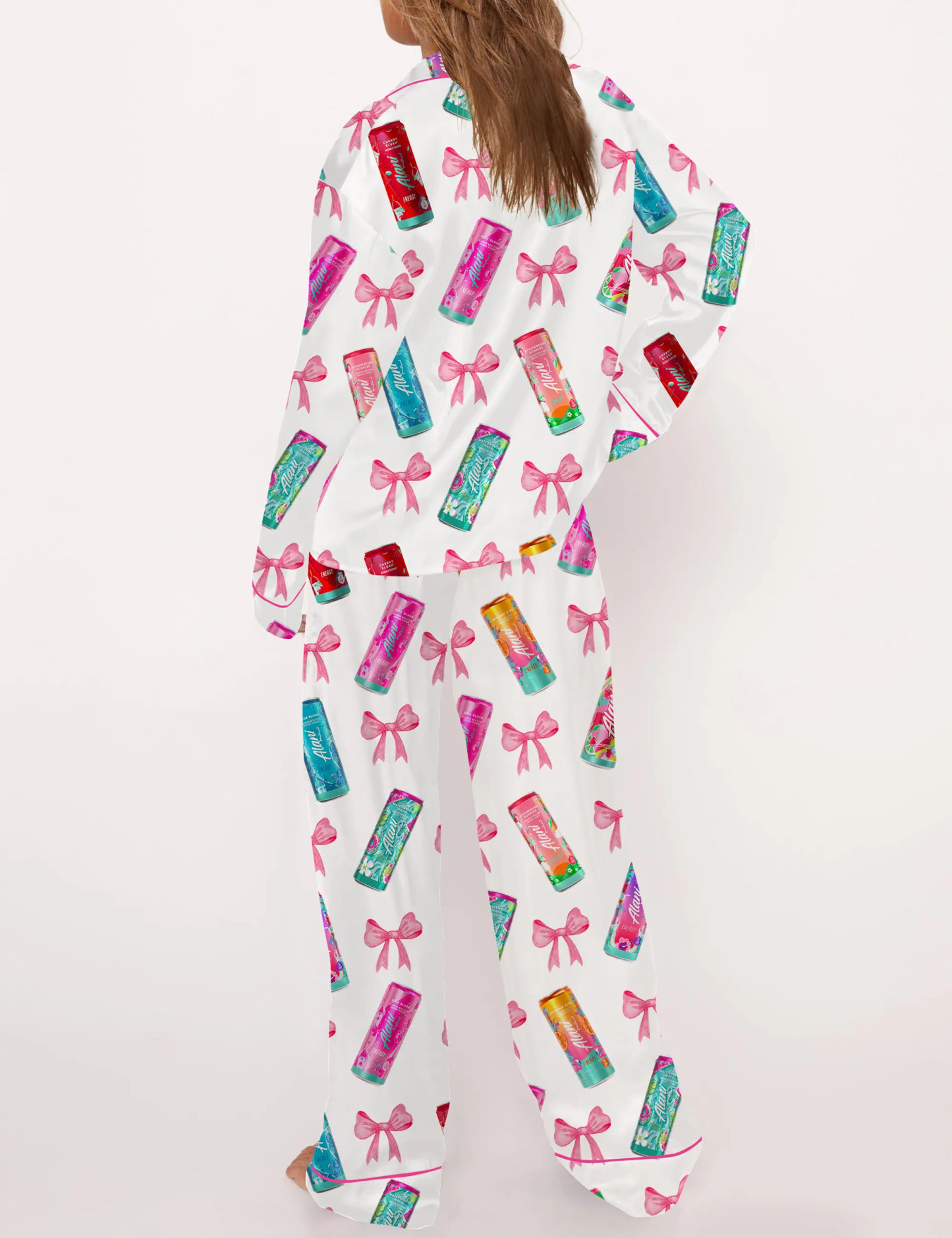 Summer Energy Drink Silky Satin Pajama Set For Women