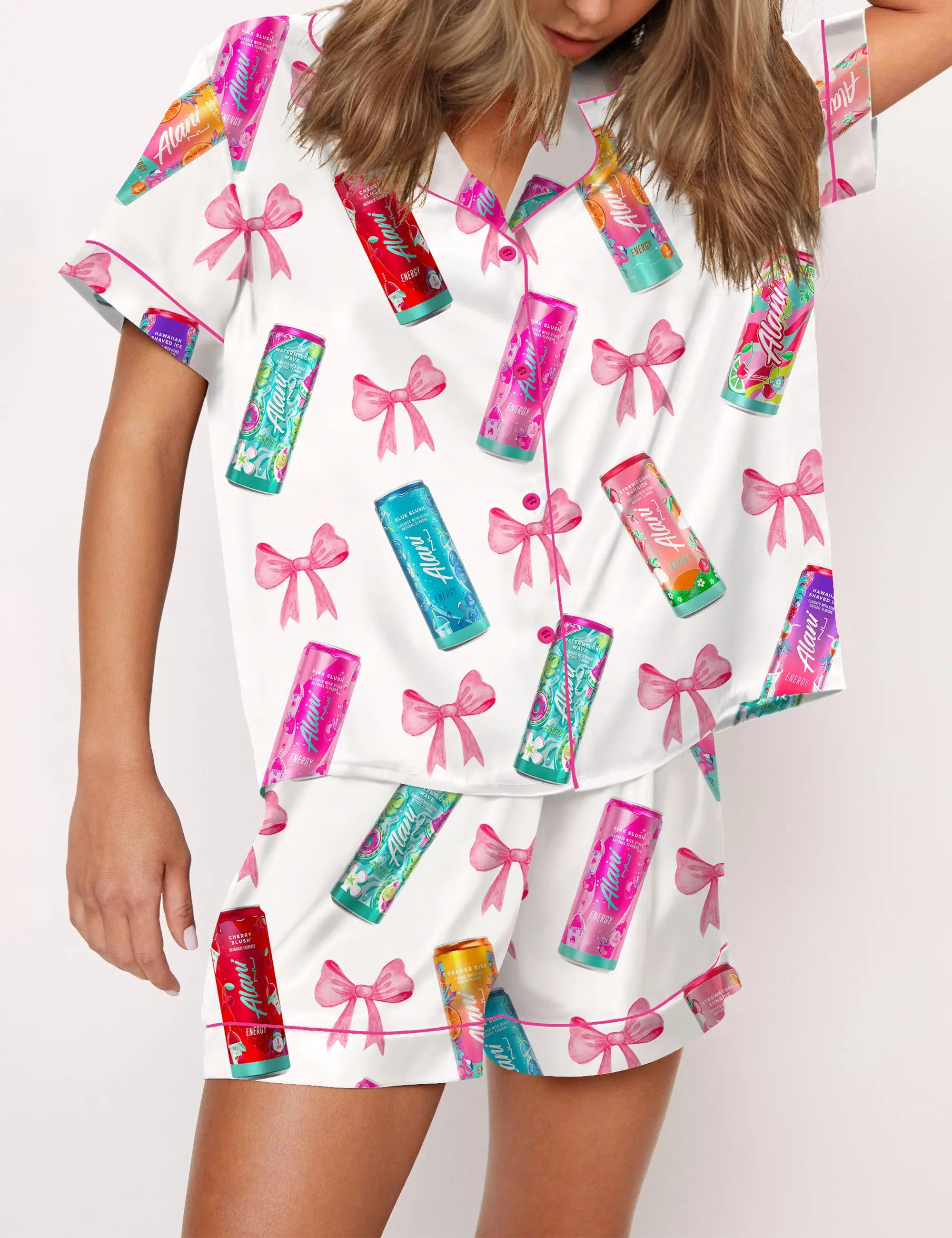 Summer Energy Drink Silky Satin Pajama Set For Women