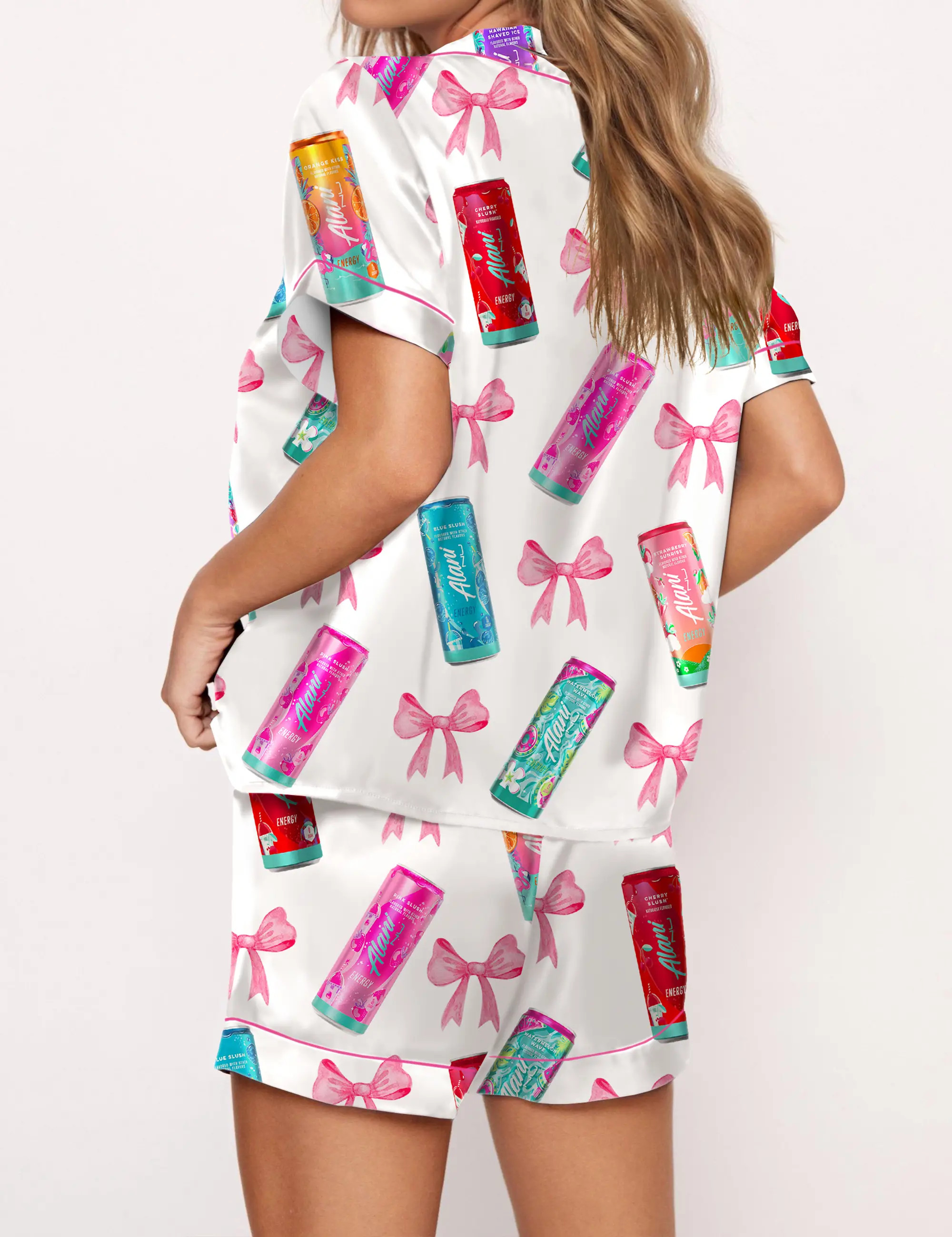 Summer Energy Drink Silky Satin Pajama Set For Women