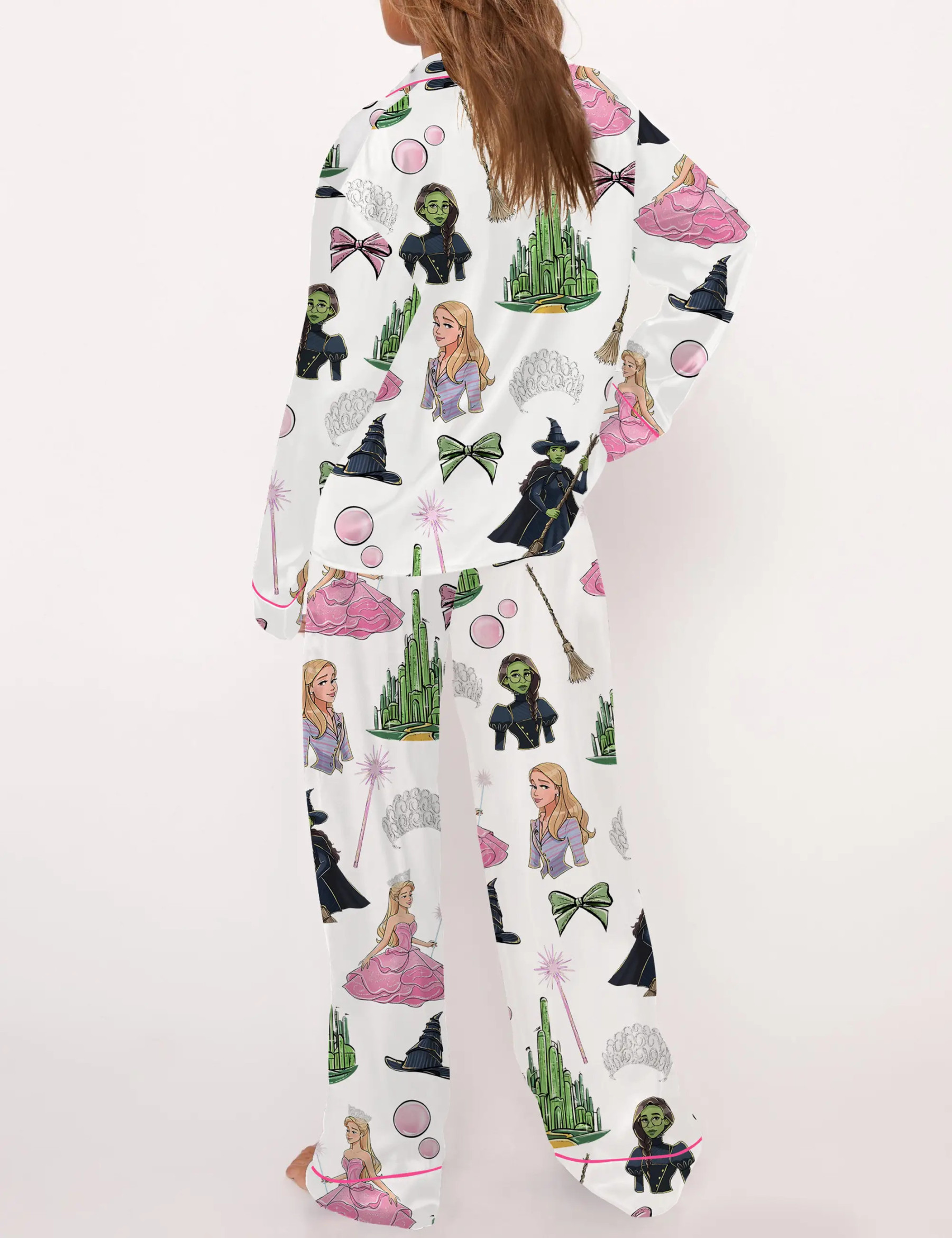 Elphaba And Glinda Glitter Silky Satin Pajama Set For Women