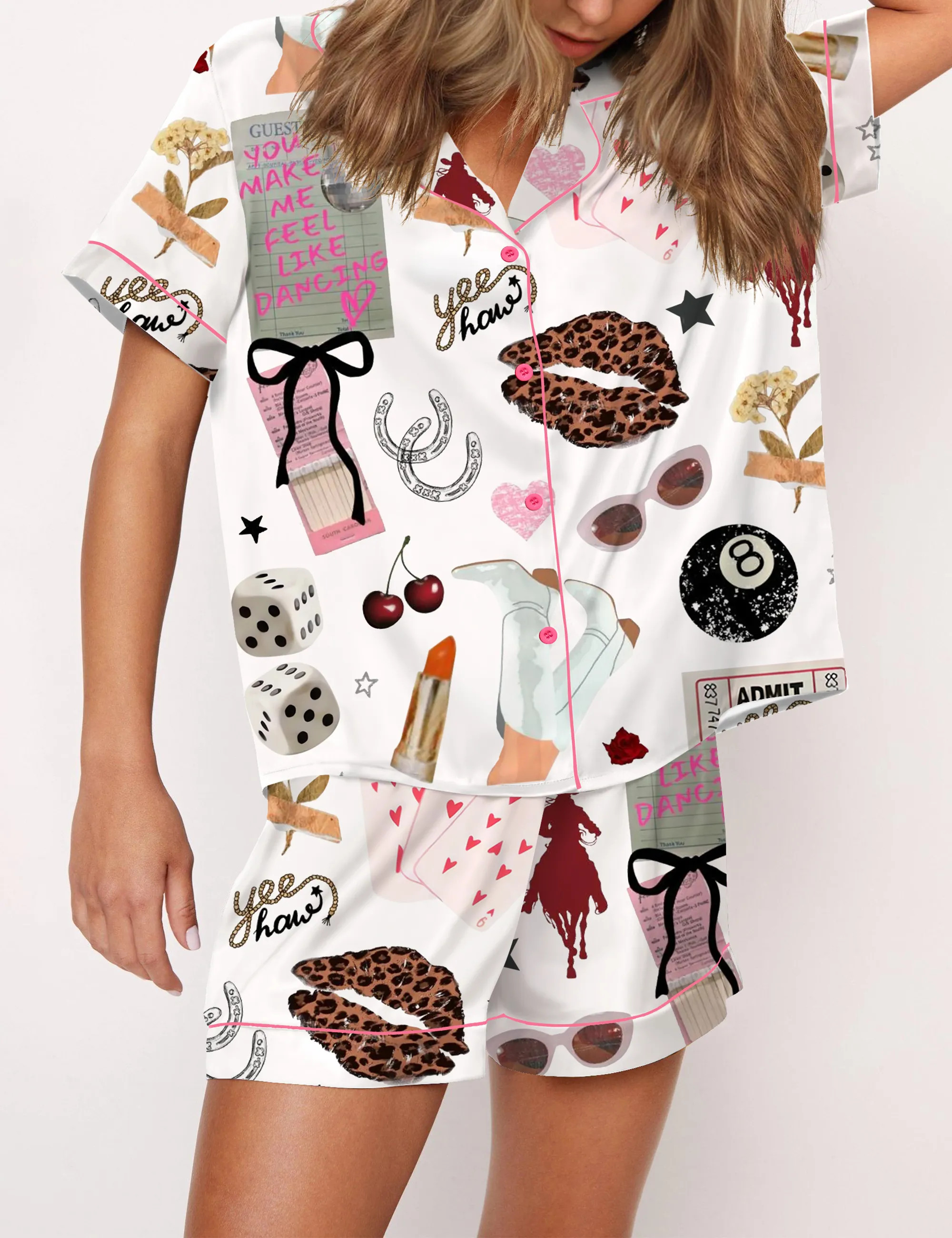 Western Cowgirl Glam Silky Satin Pajama Set For Women