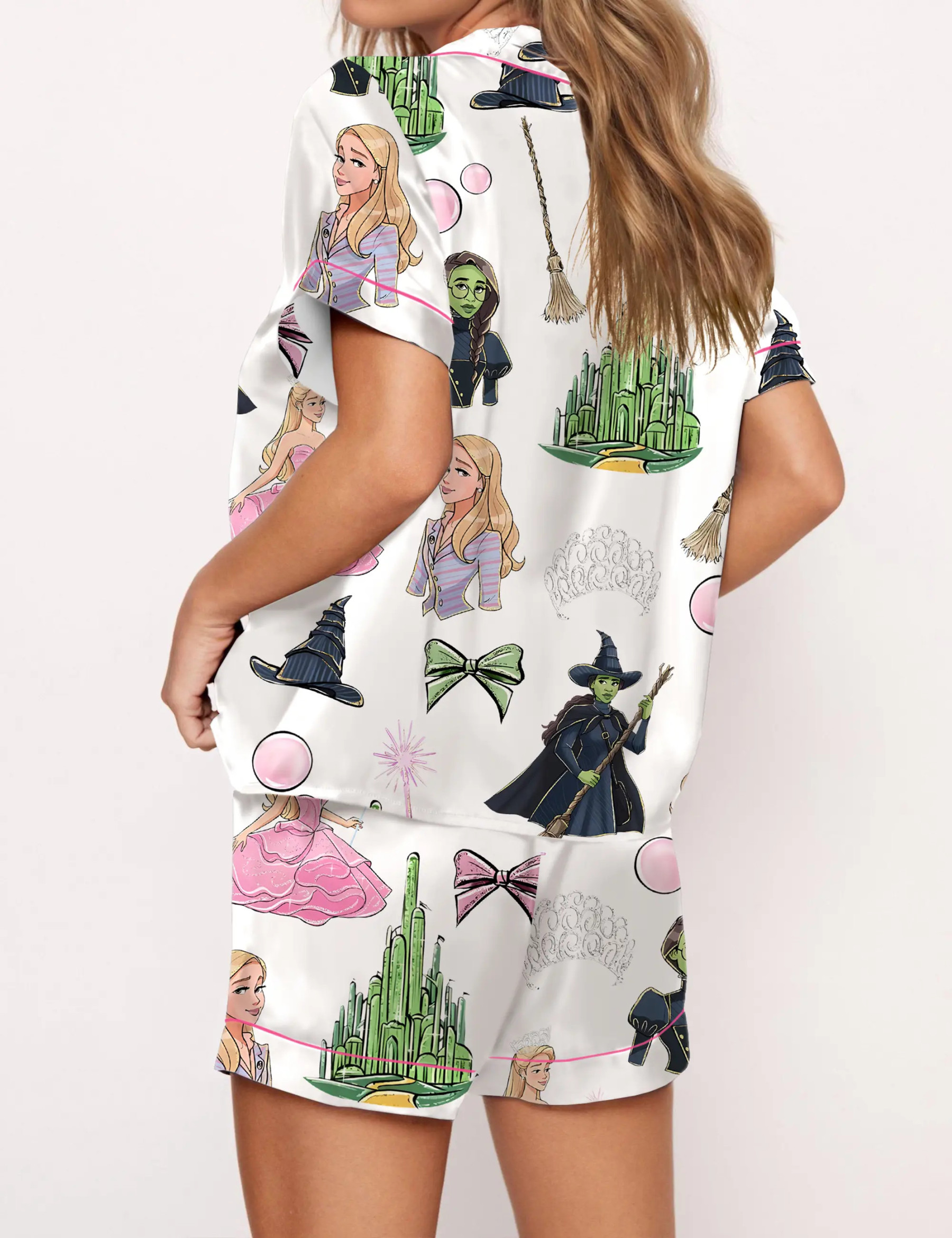 Elphaba And Glinda Glitter Silky Satin Pajama Set For Women