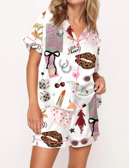 Western Cowgirl Glam Silky Satin Pajama Set For Women