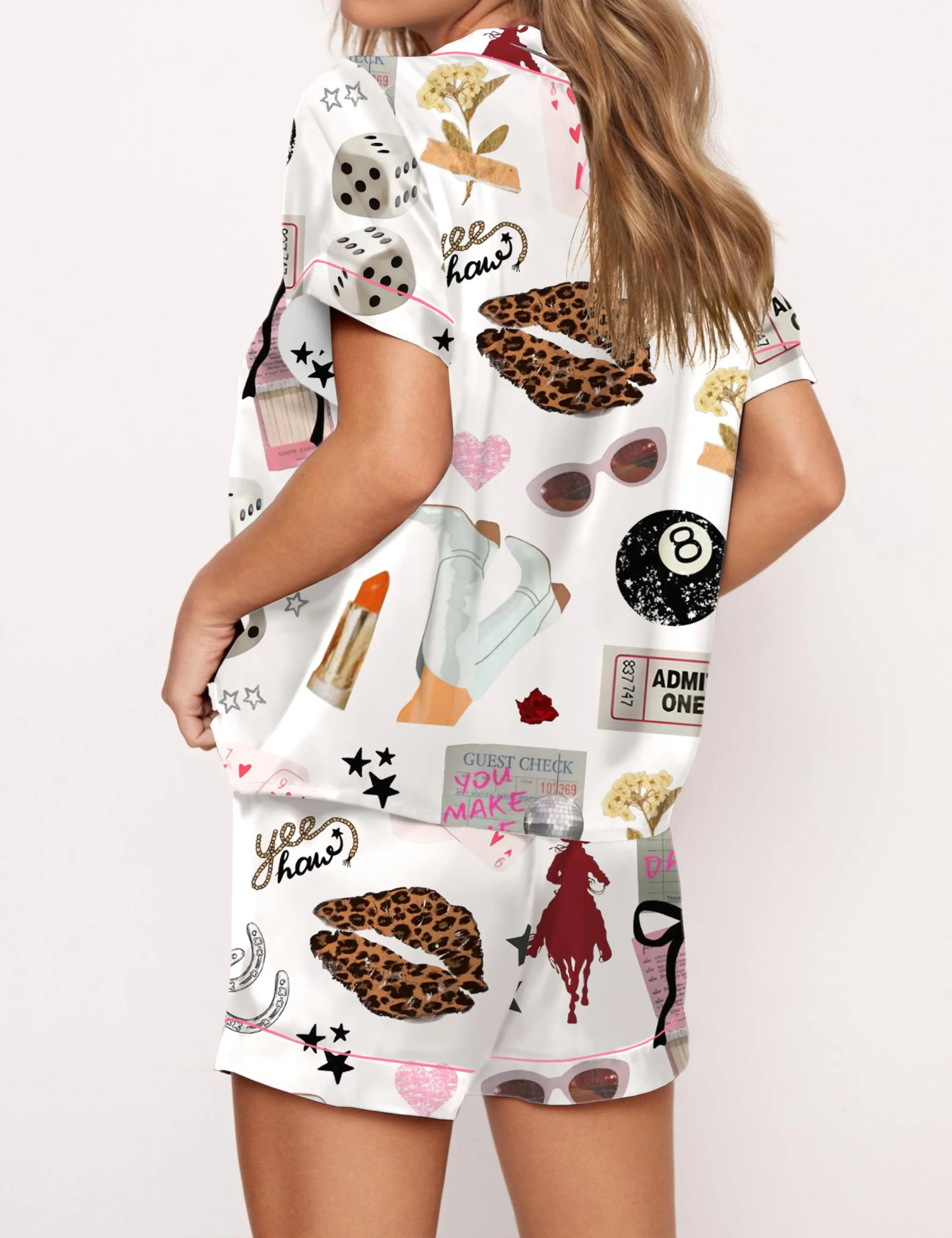 Western Cowgirl Glam Silky Satin Pajama Set For Women