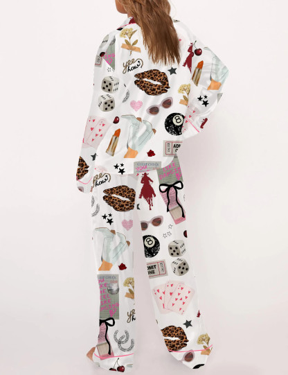 Western Cowgirl Glam Silky Satin Pajama Set For Women