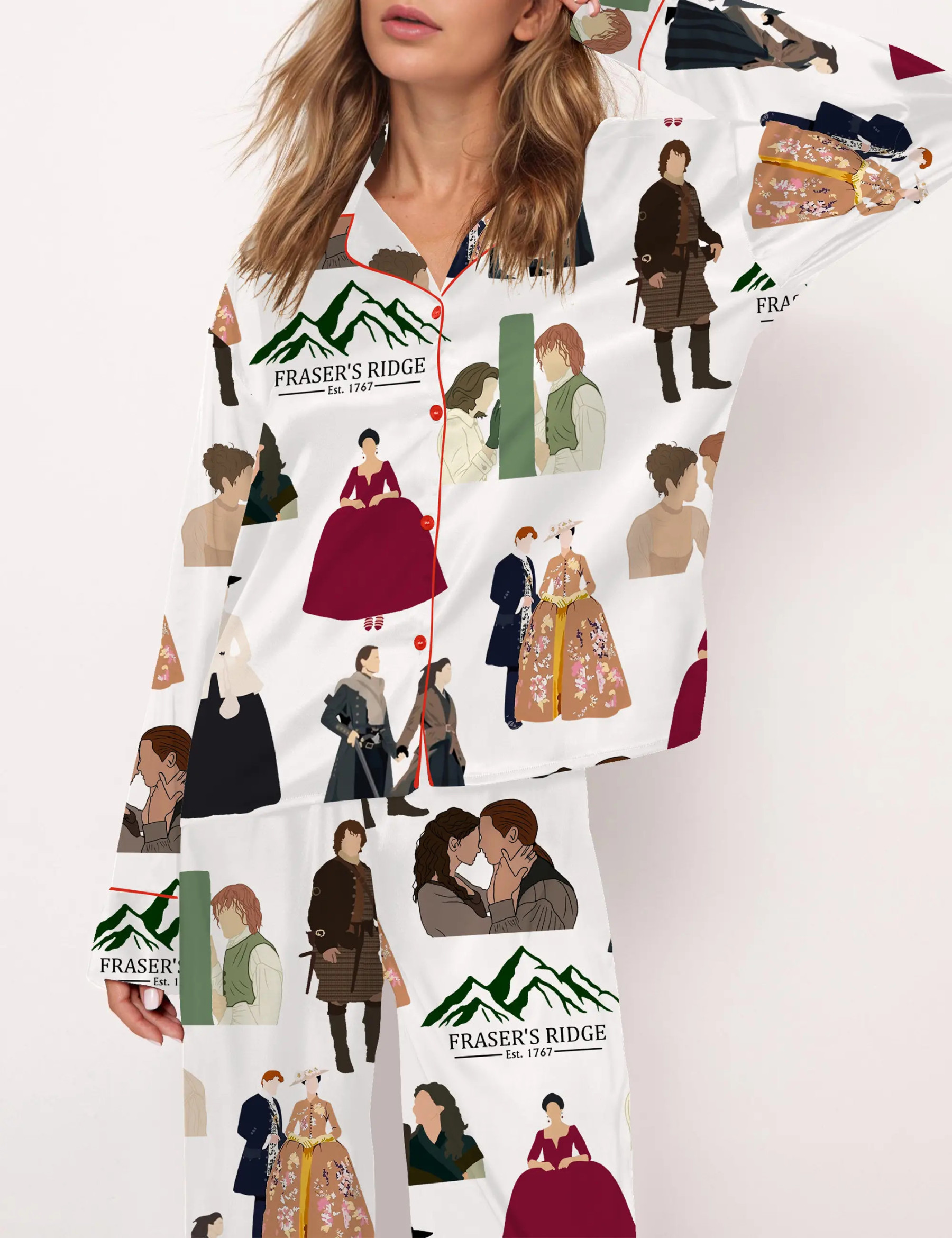 Fraser With Sassenach TV Series Silky Satin Pajama Set For Women