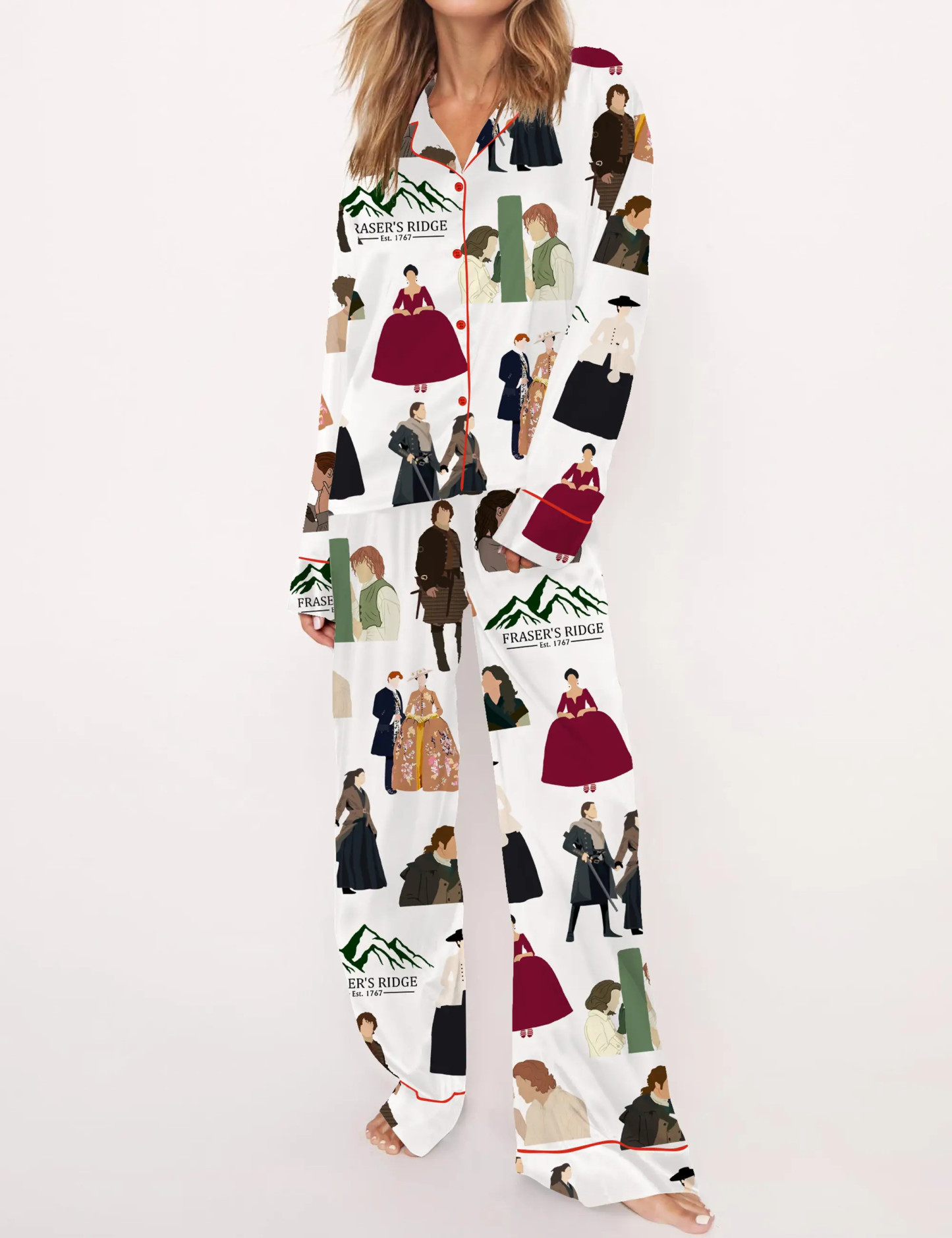 Fraser With Sassenach TV Series Silky Satin Pajama Set For Women