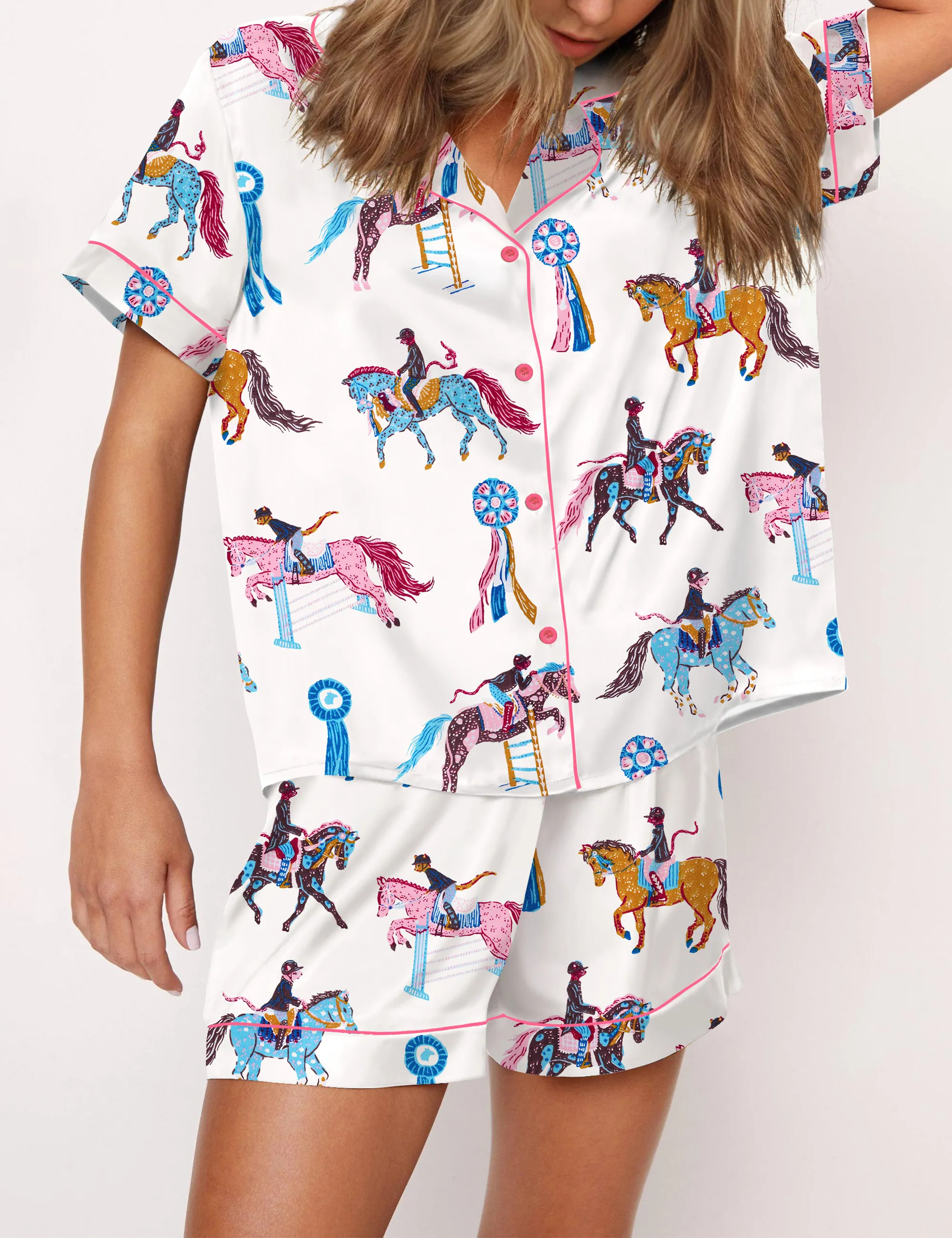 Horse Girls Silky Satin Pajama Set For Women