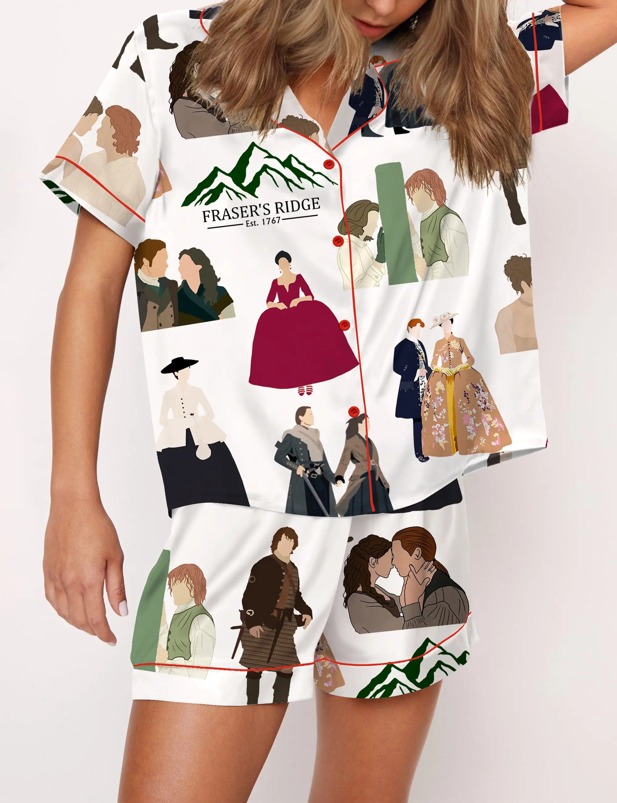 Fraser With Sassenach TV Series Silky Satin Pajama Set For Women