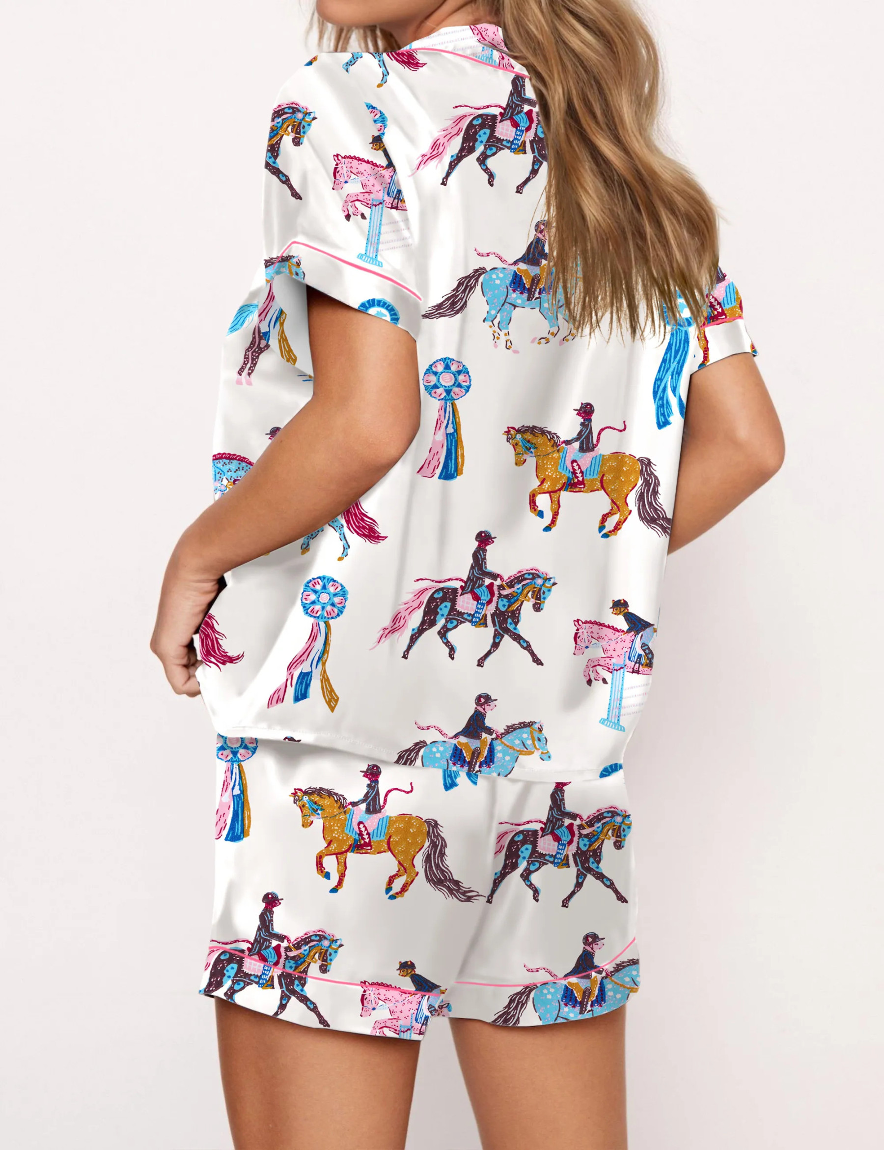 Horse Girls Silky Satin Pajama Set For Women