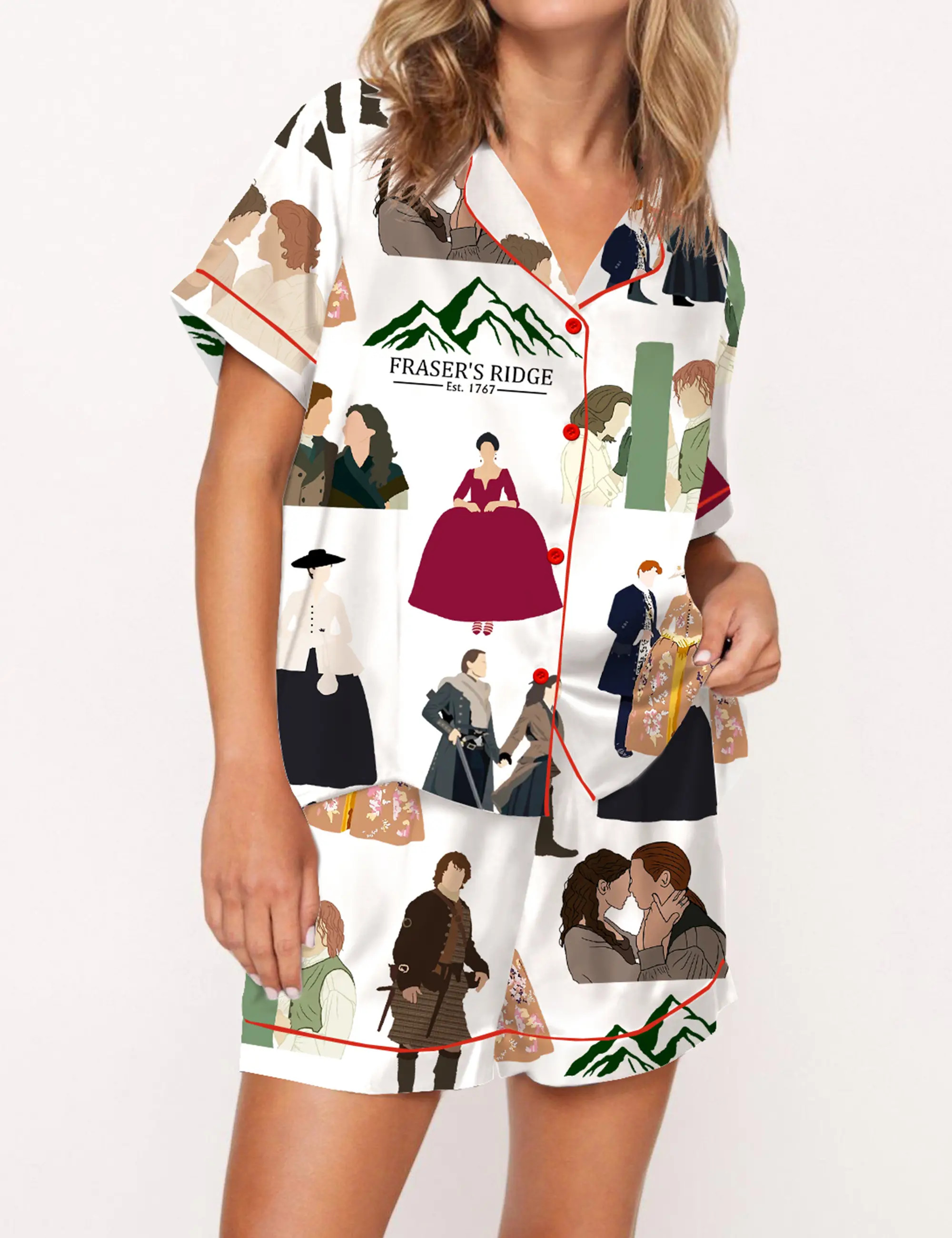 Fraser With Sassenach TV Series Silky Satin Pajama Set For Women