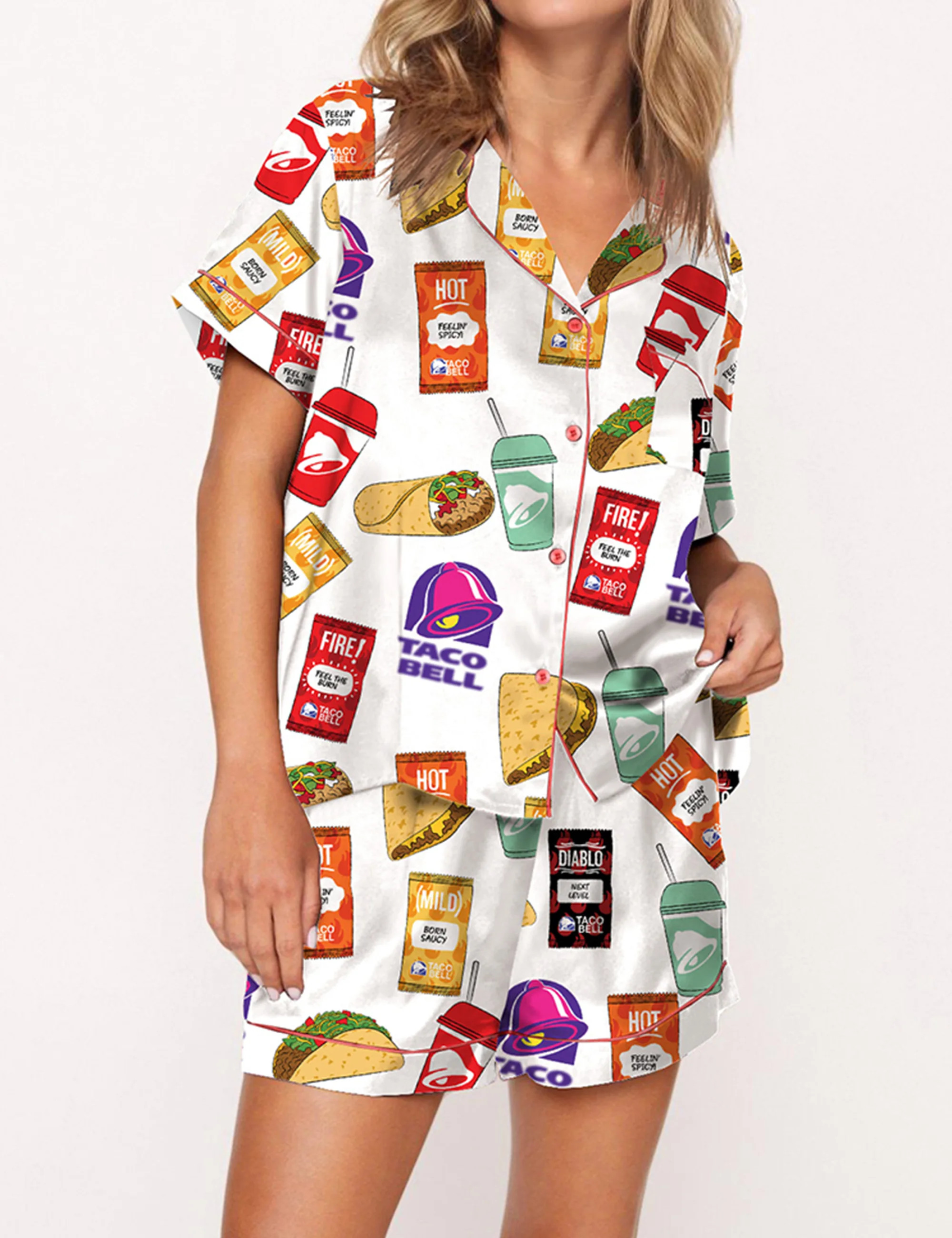 Fast Food Print Pajama Set For Women