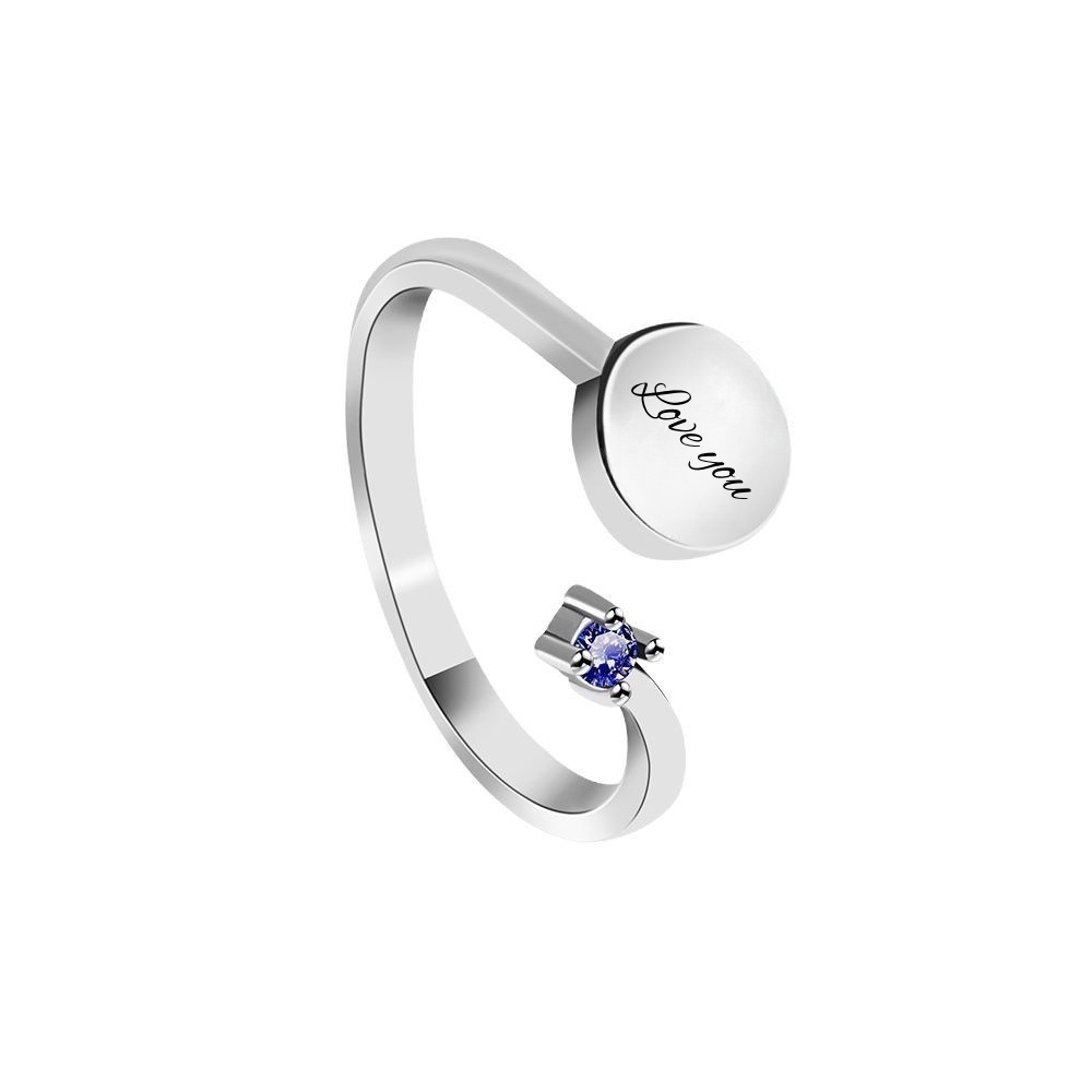 Personalized Birthstone Ring Adjustable Ring with Engraved Photo Name Birthday Anniversary Gift for Women