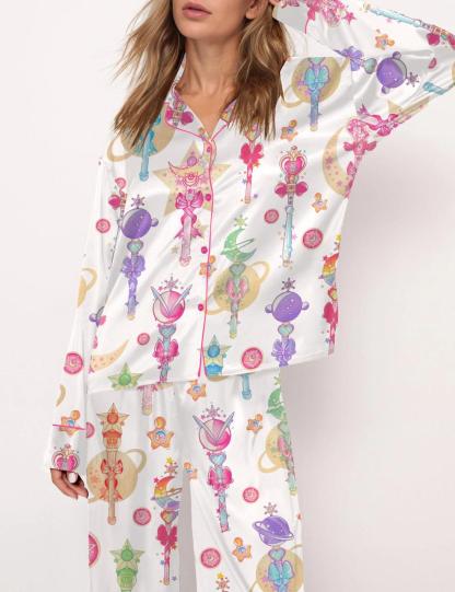 Moon Princess Sailor Guardians Wand Satin Pajama Set For Women