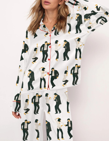 Pulp Fiction Dance Silky Satin Pajama Set For Women