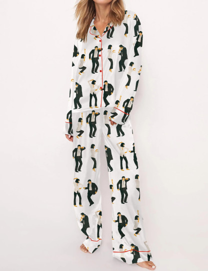 Pulp Fiction Dance Silky Satin Pajama Set For Women