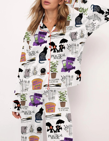 Practical Magic Witches Silky Satin Pajama Set For Women
