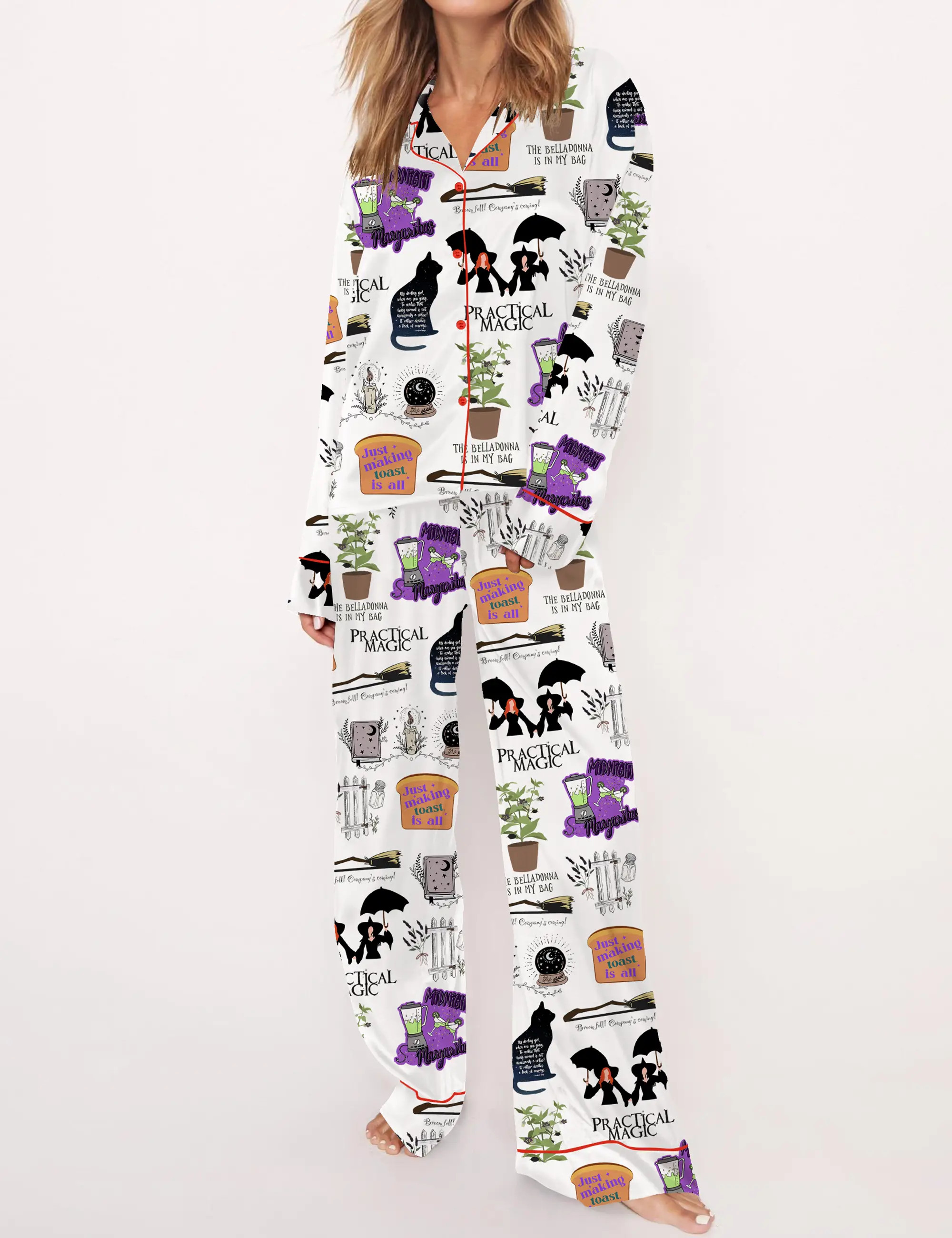 Practical Magic Witches Silky Satin Pajama Set For Women