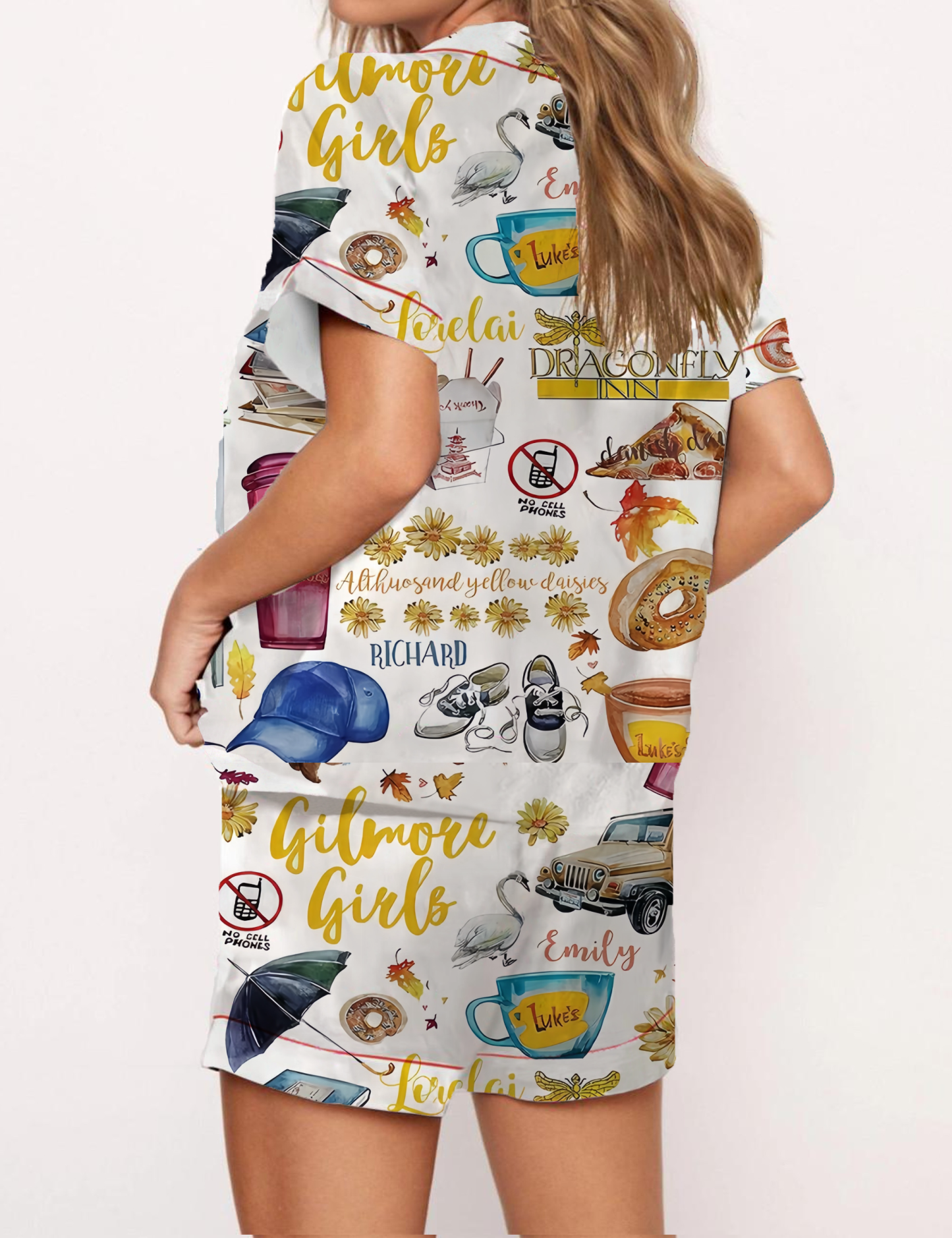  Summertime Pattern Satin Pajama Short Set