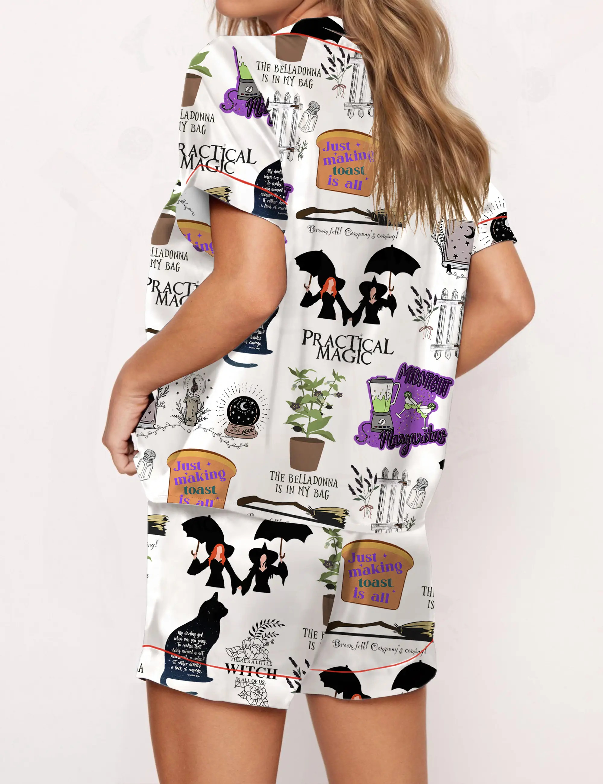 Practical Magic Witches Silky Satin Pajama Set For Women