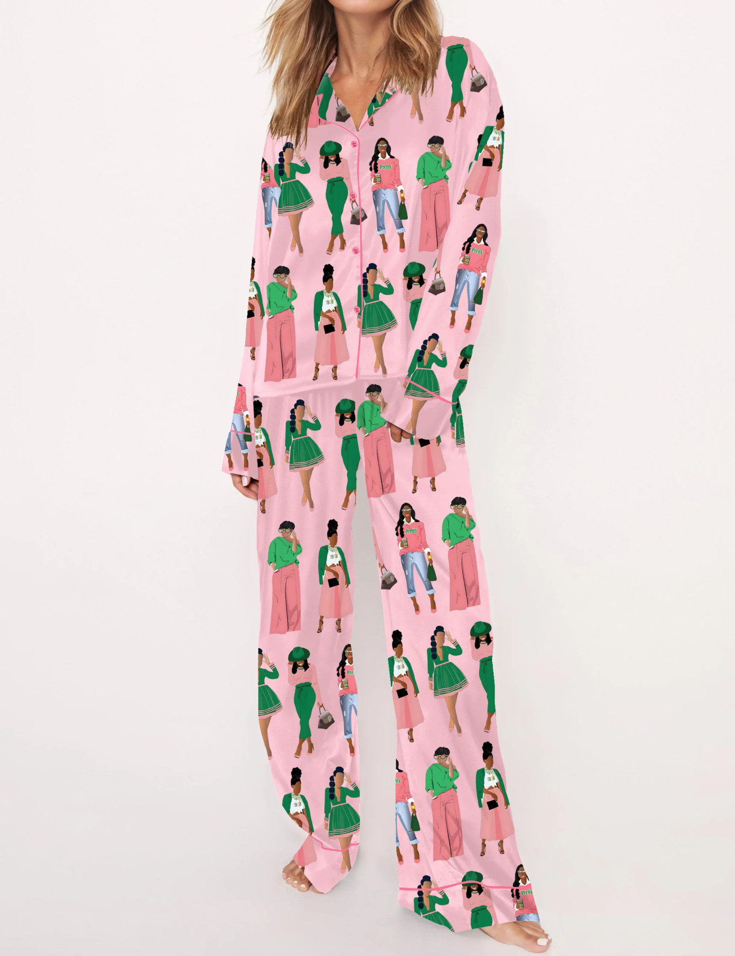 AKA Sisterhood Satin Pajama Set For Women