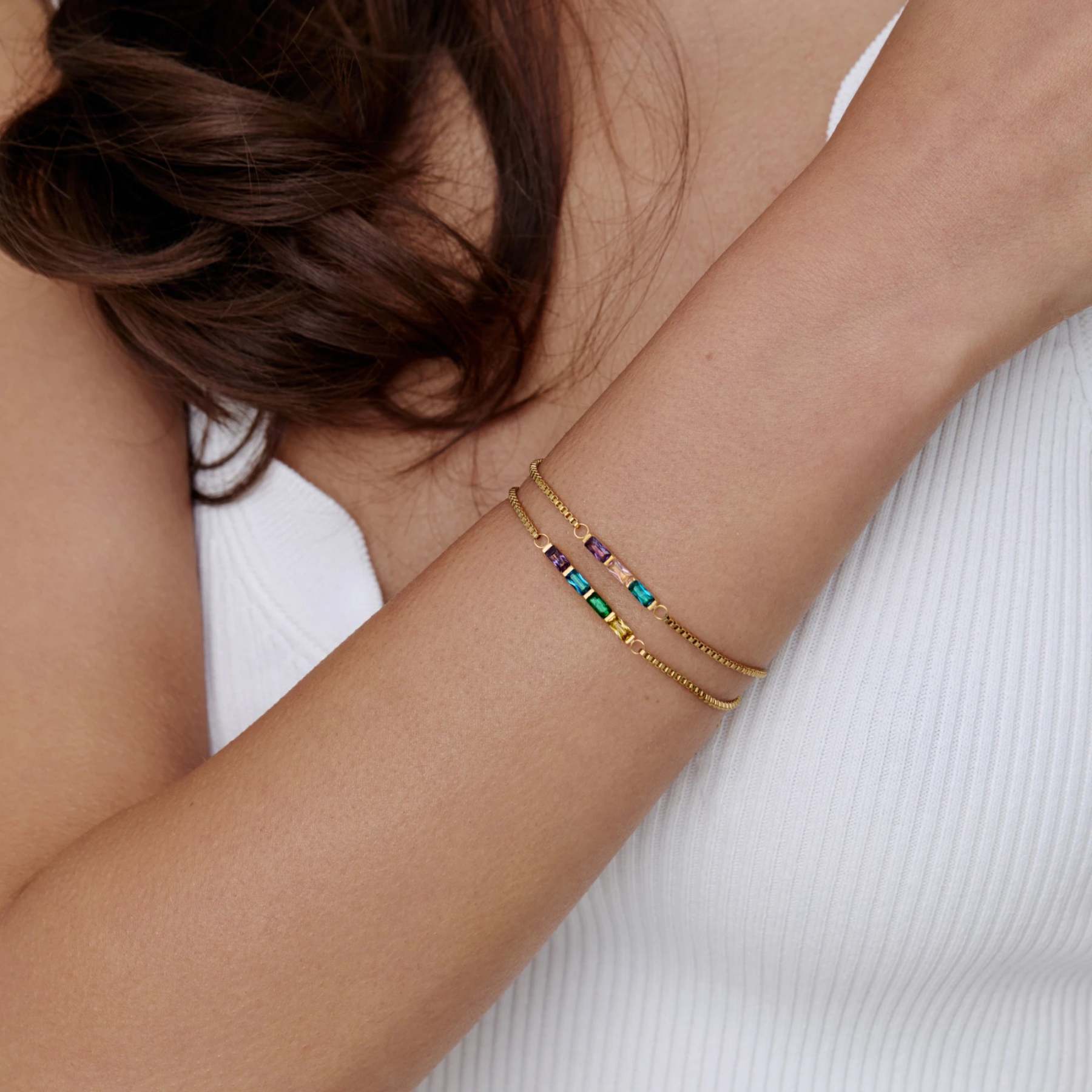 Dainty Baguette Birthstone Bracelet