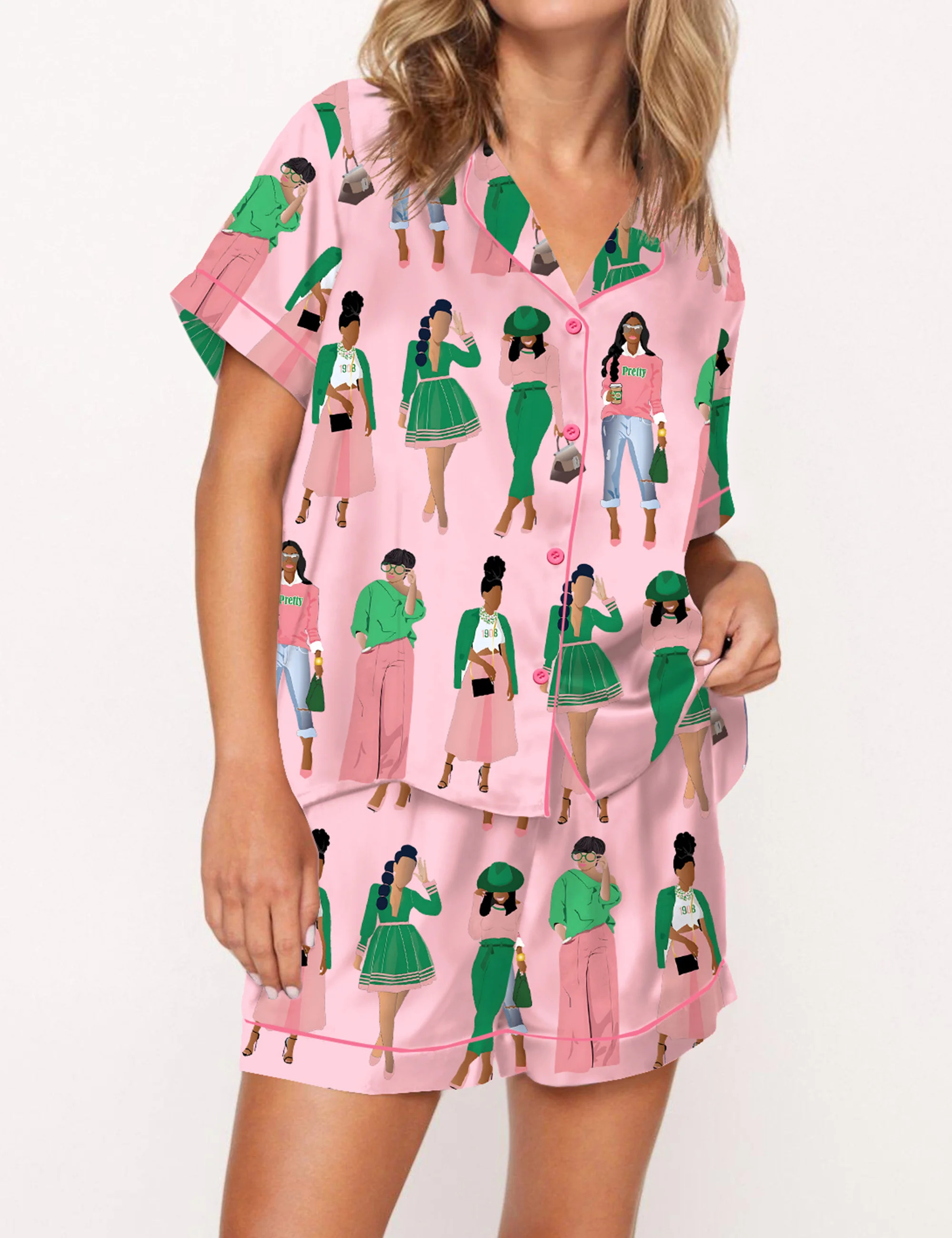 AKA Sisterhood Satin Pajama Set For Women