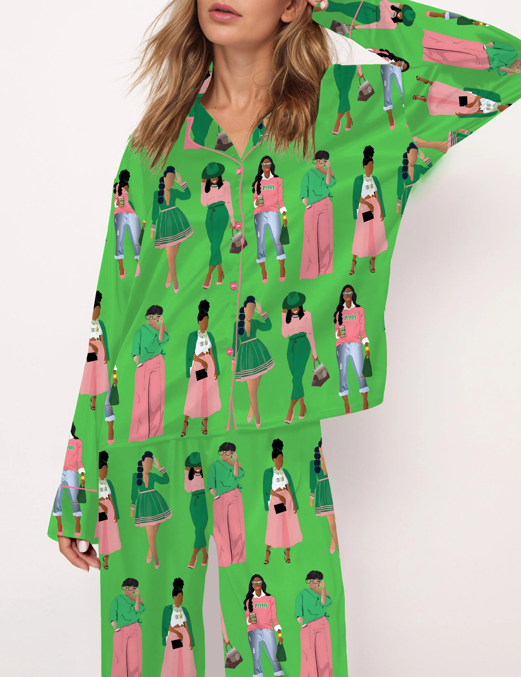 AKA Sisterhood Satin Pajama Set For Women