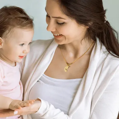 Personalized 1-6 Baby Feet with Birthstone Sterling Silver Necklace Mother's Day Thanksgiving Day Jewelry Gift for Mother Grandma