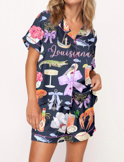 Louisiana Preppy Girl Satin Pajama Set For Women