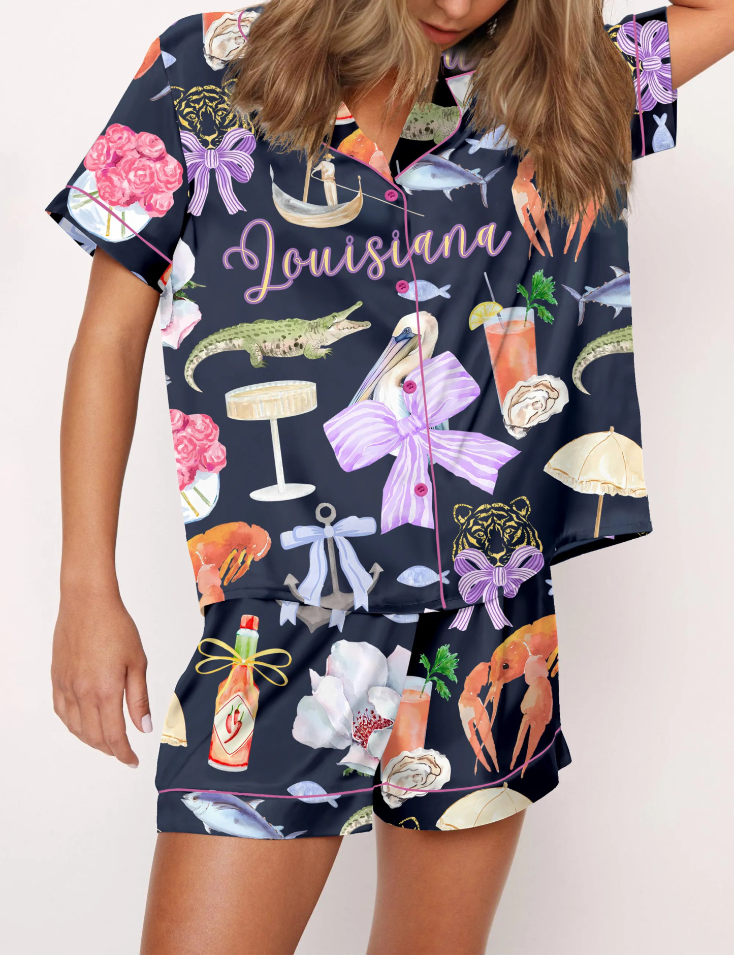 Louisiana Preppy Girl Satin Pajama Set For Women