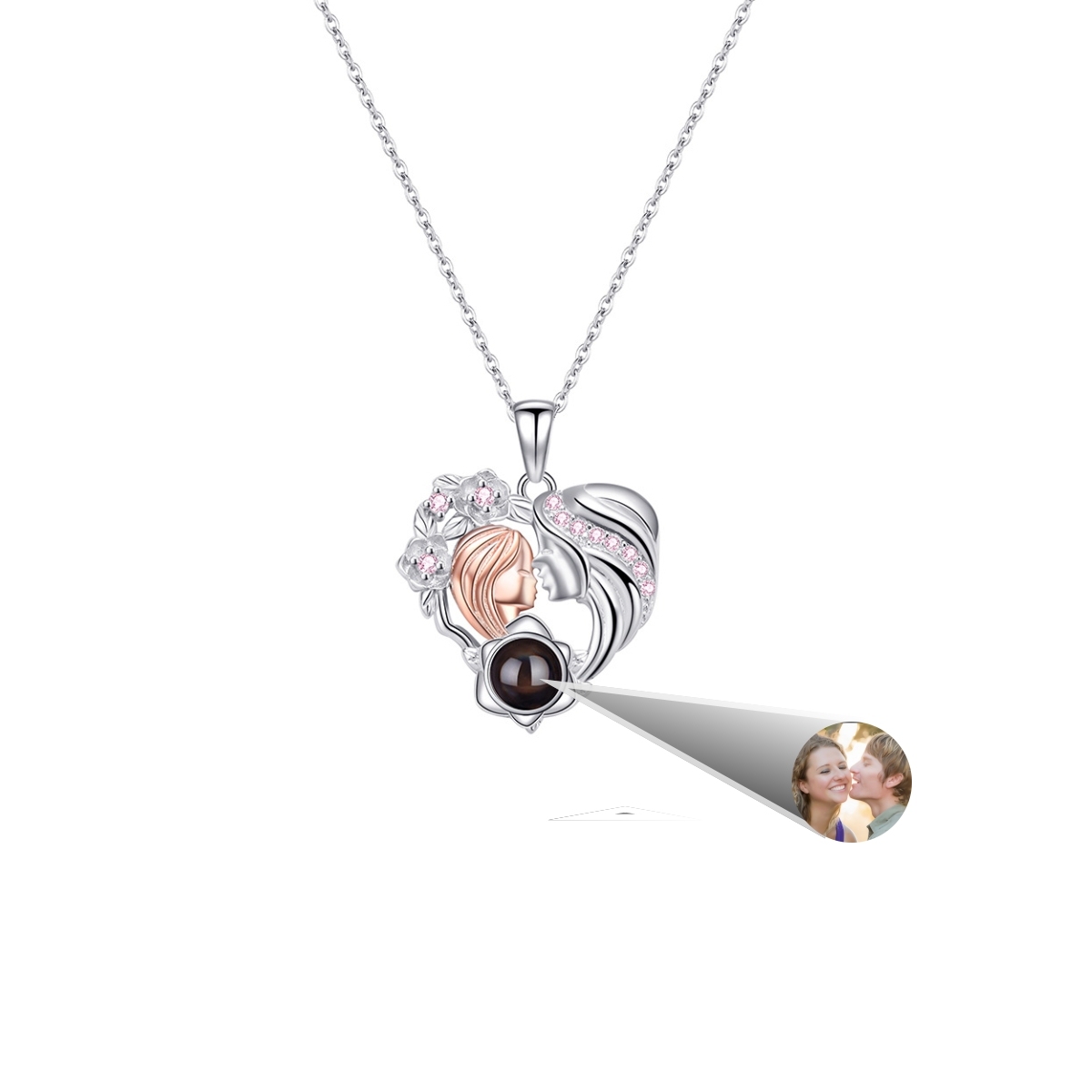 Personalized Two-Tone Grandmother Granddaughter I Love You in 100 Languages Charm Projection Necklace