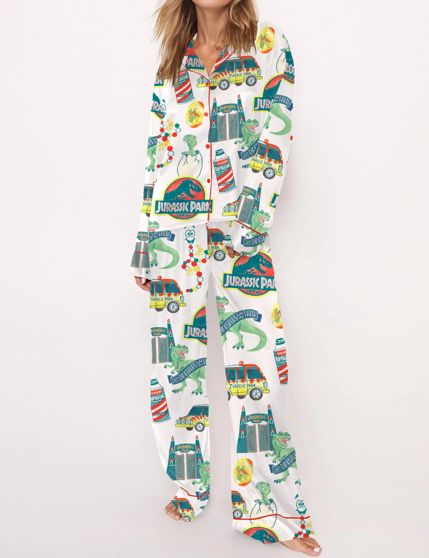 Jurassic Dinosaur Park Satin Pajama Set For Women