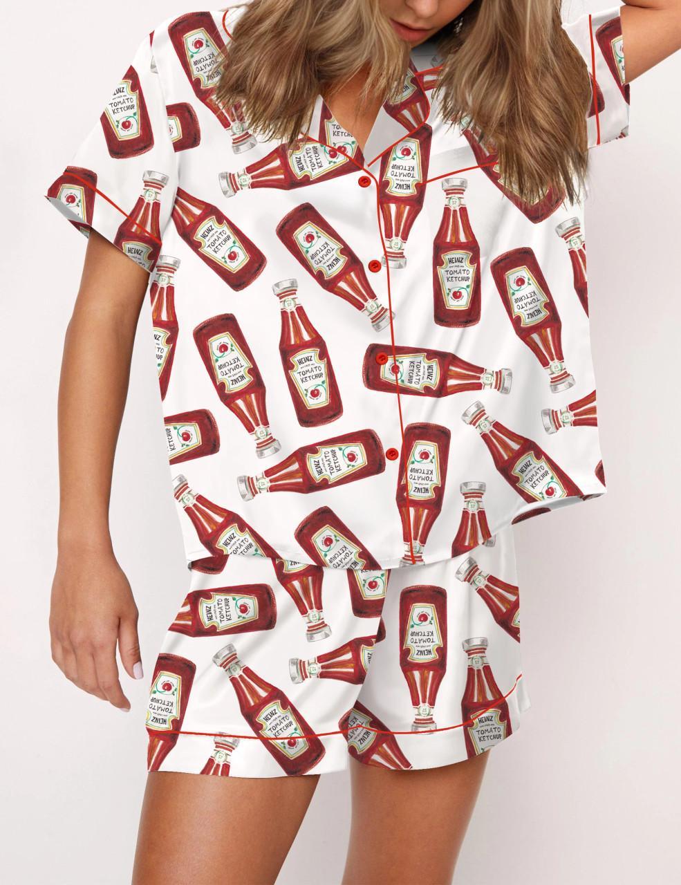 Ketchup Bottle Satin Pajama Set For Women