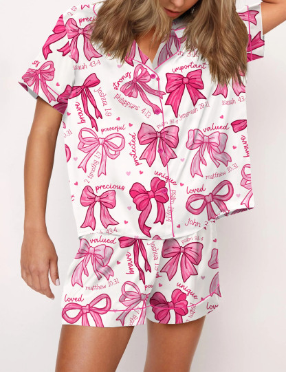 Christian Coquette Bows Satin Pajama Set For Women