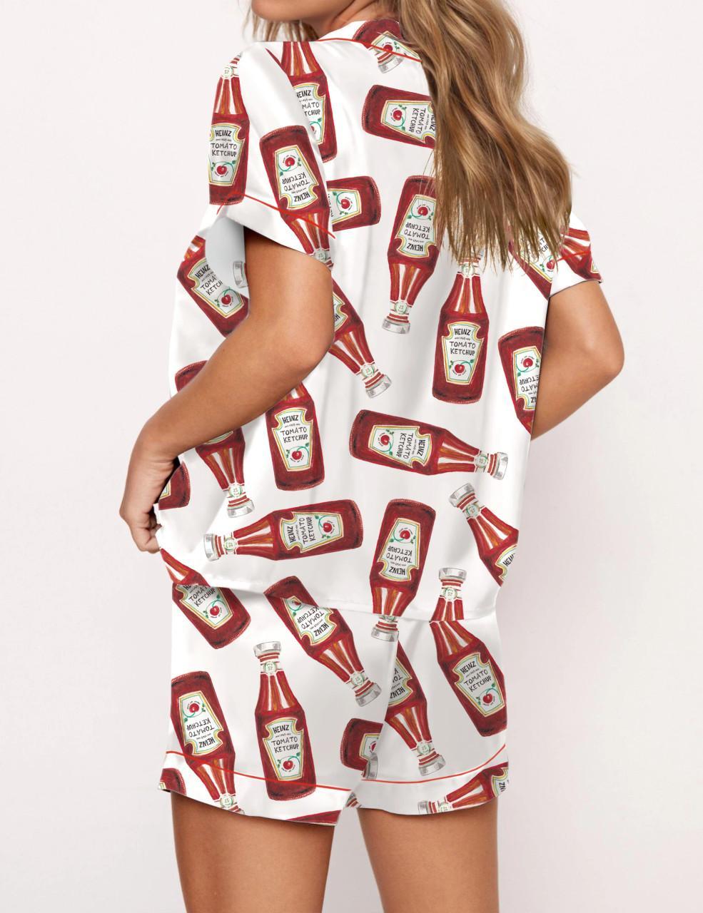 Ketchup Bottle Satin Pajama Set For Women