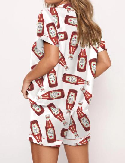 Ketchup Bottle Satin Pajama Set For Women