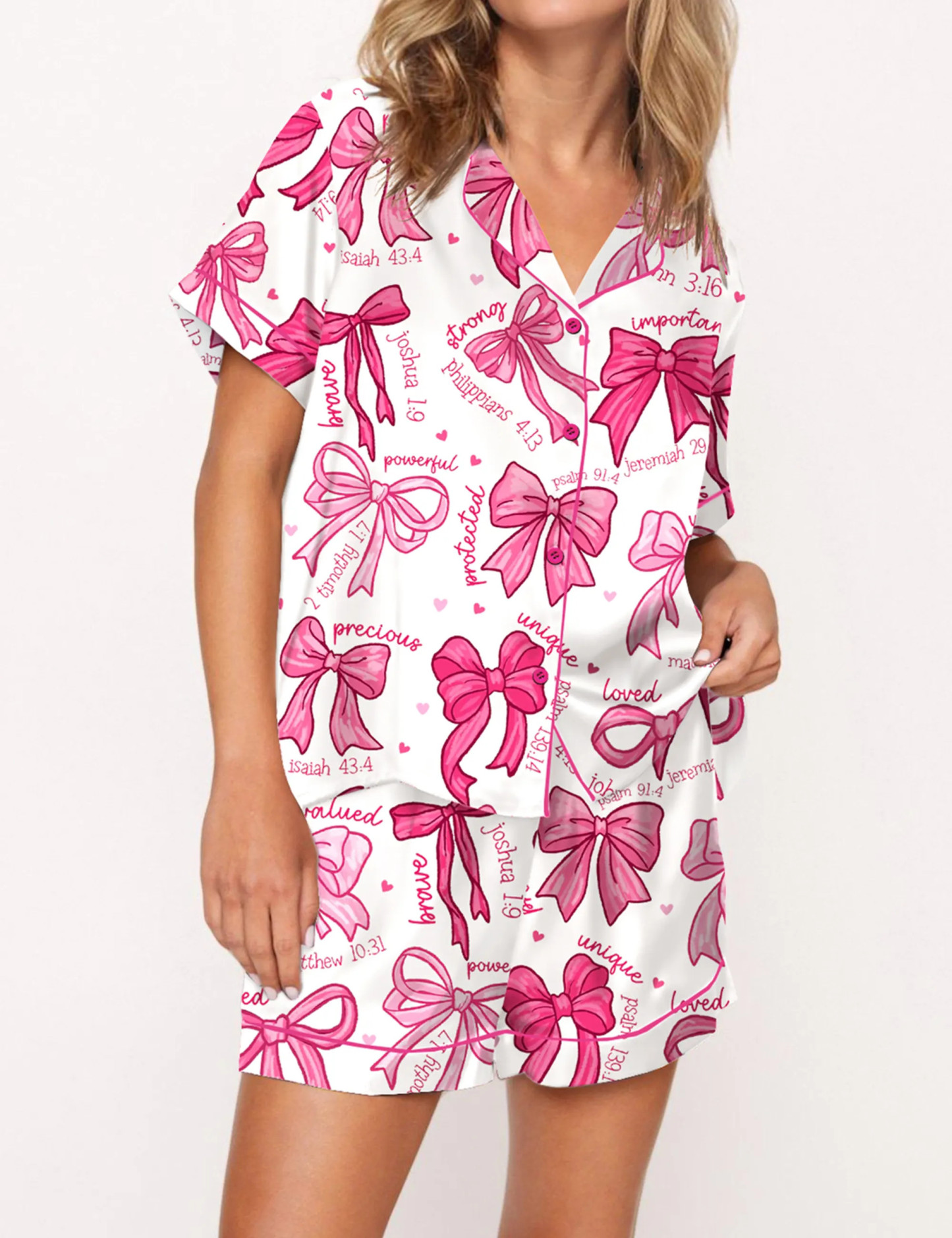 Christian Coquette Bows Satin Pajama Set For Women