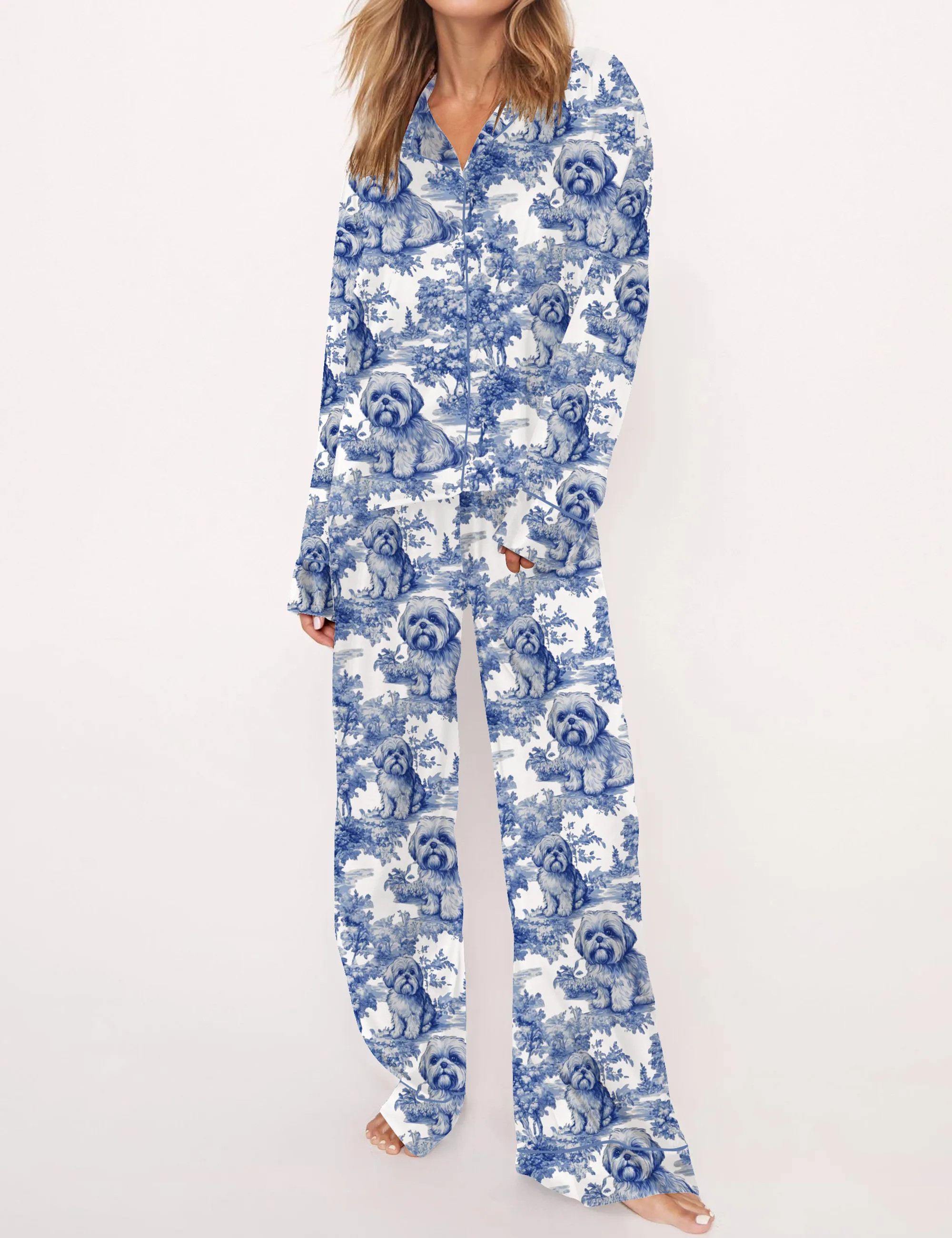 Shih Tzu Silky Satin Pajama Set For Women