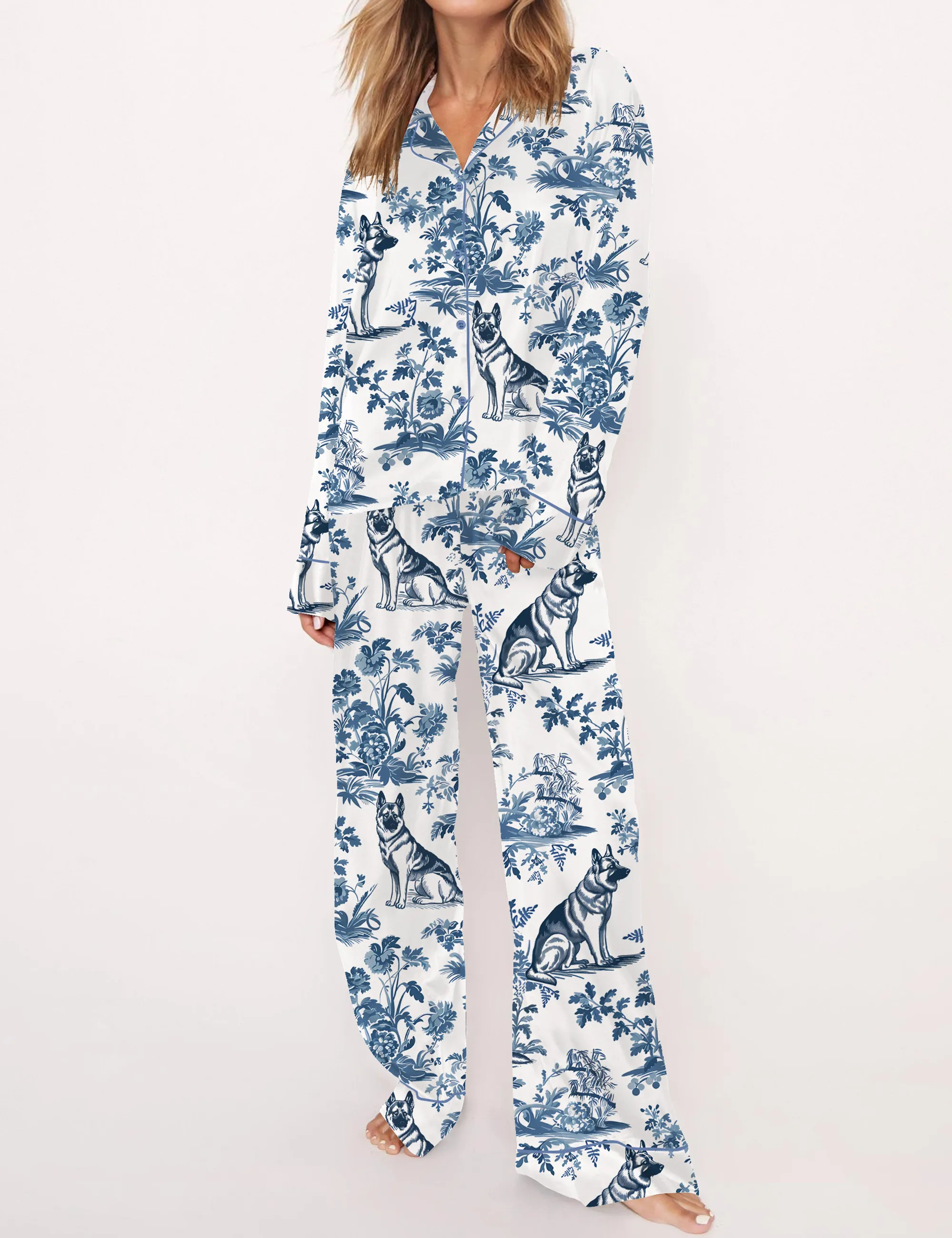 German Shepherd Silky Satin Pajama Set For Women