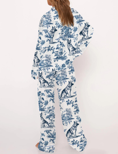German Shepherd Silky Satin Pajama Set For Women