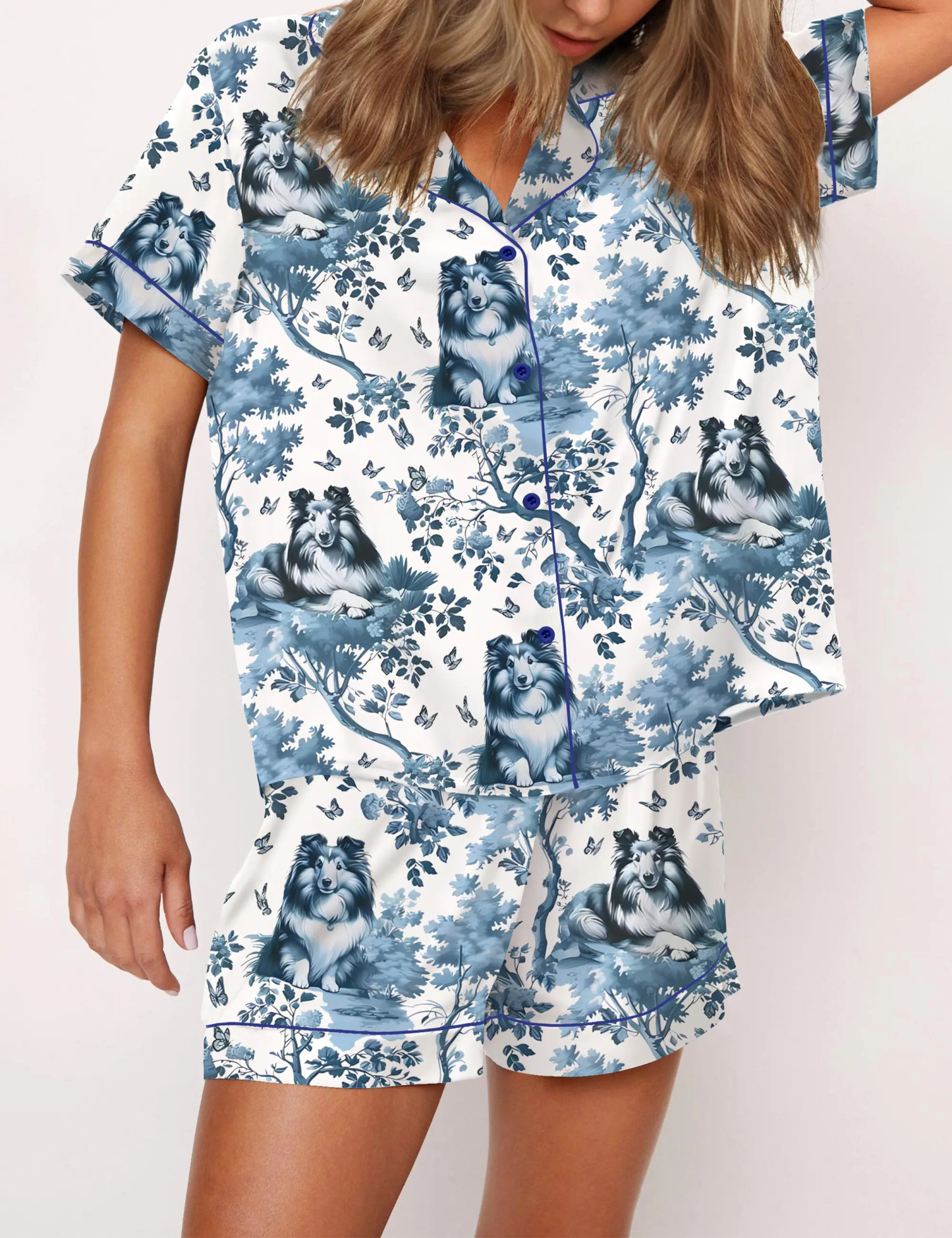 Shetland Sheepdog Mom Silky Satin Pajama Set For Women