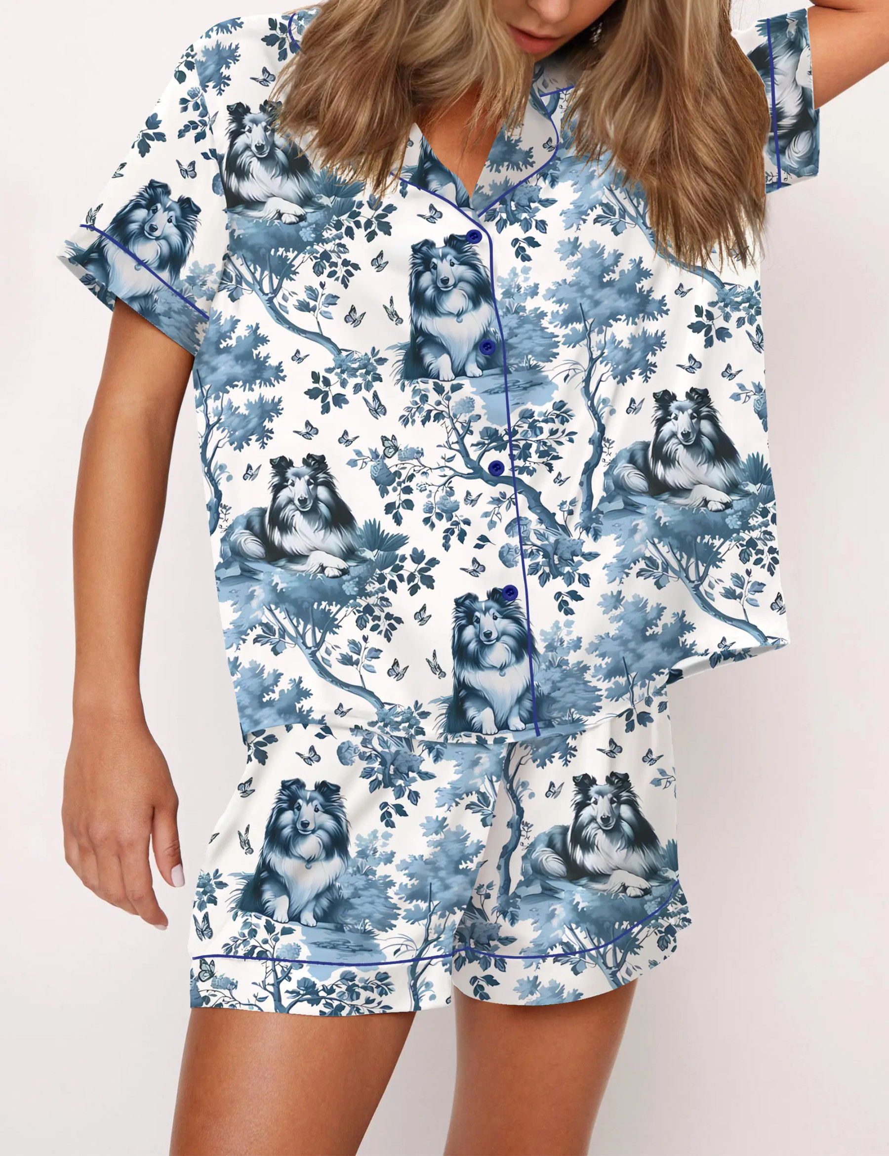 Shetland Sheepdog Mom Silky Satin Pajama Set For Women