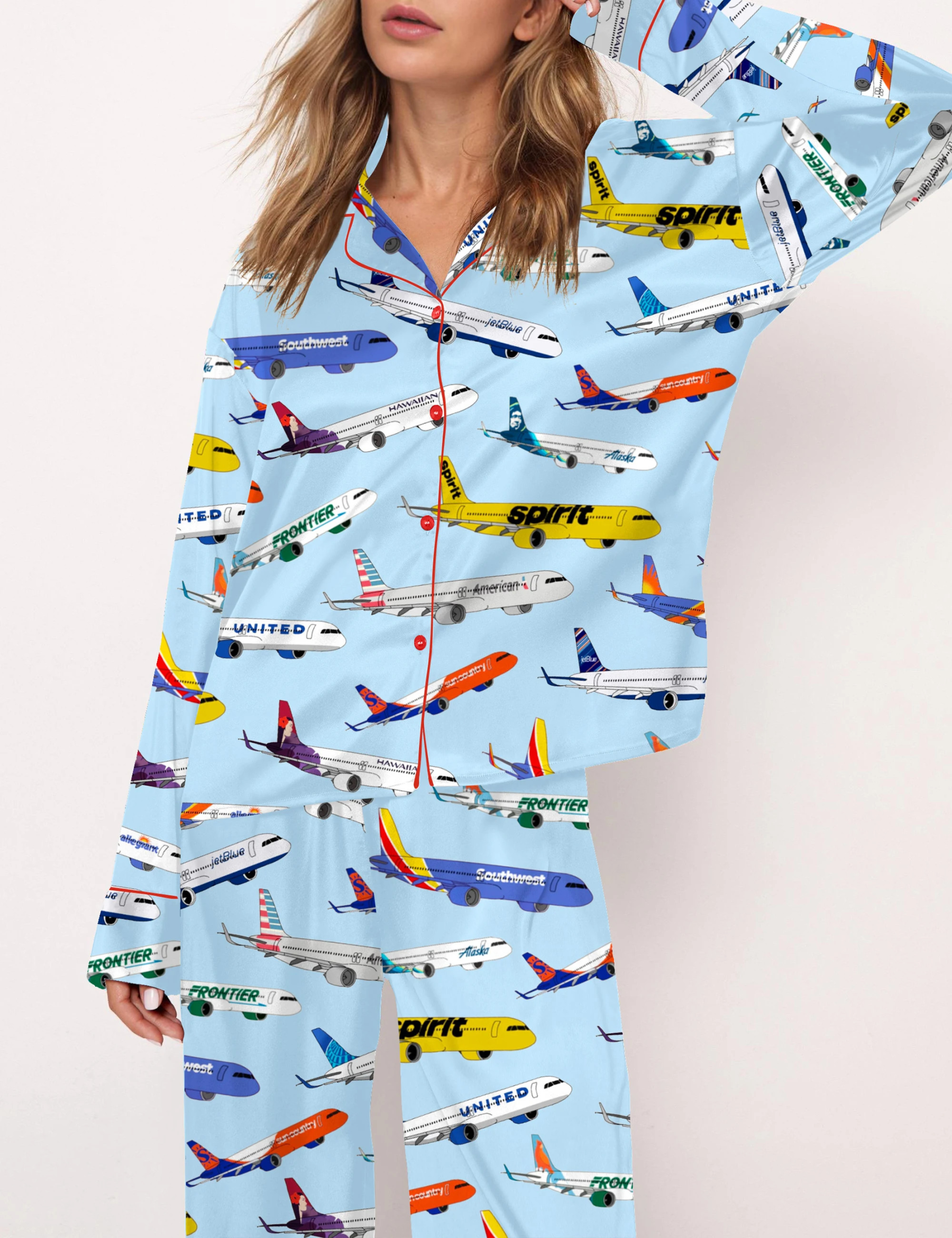 Airline Aircraft Satin Pajama Set For Women