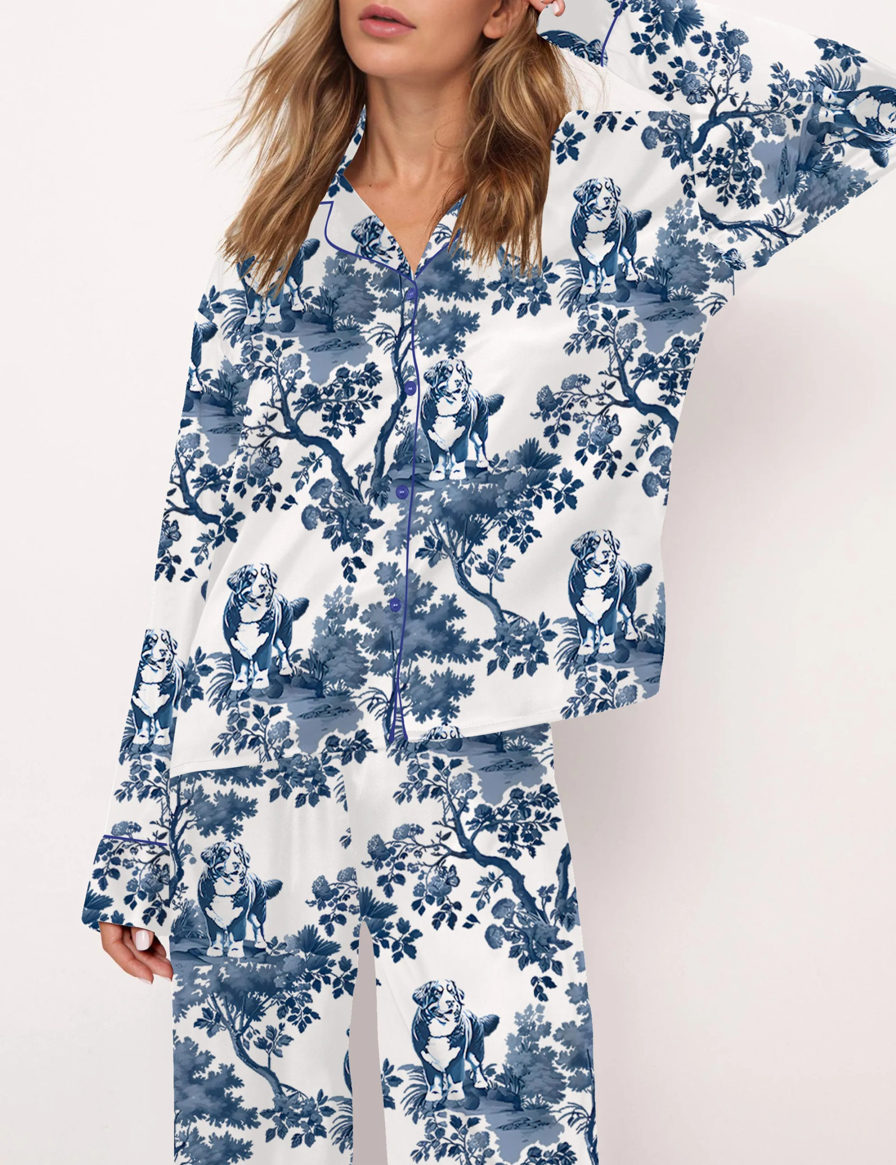 Bernese Mountain Dog Silky Satin Pajama Set For Women