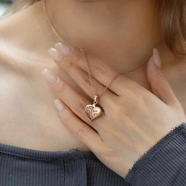 Personalized Dainty Hollow "love you" Heart Locket Photo Necklace Valentine's Day Mother's Day Memorial Anniversary Gift For Women