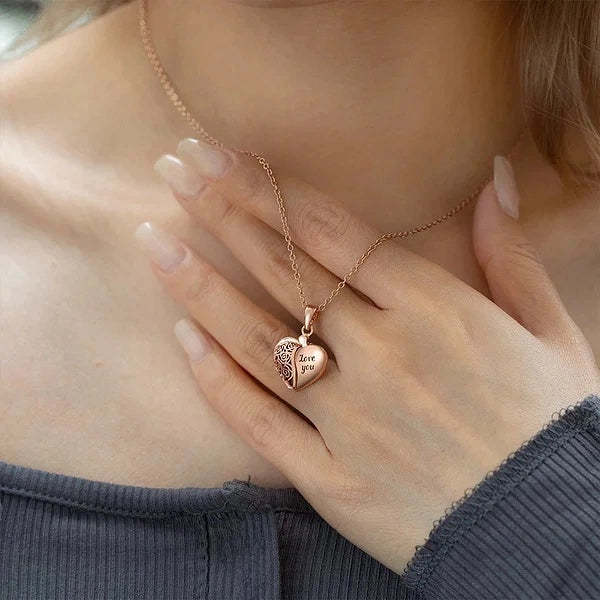 Personalized Dainty Hollow "love you" Heart Locket Photo Necklace Valentine's Day Mother's Day Memorial Anniversary Gift For Women