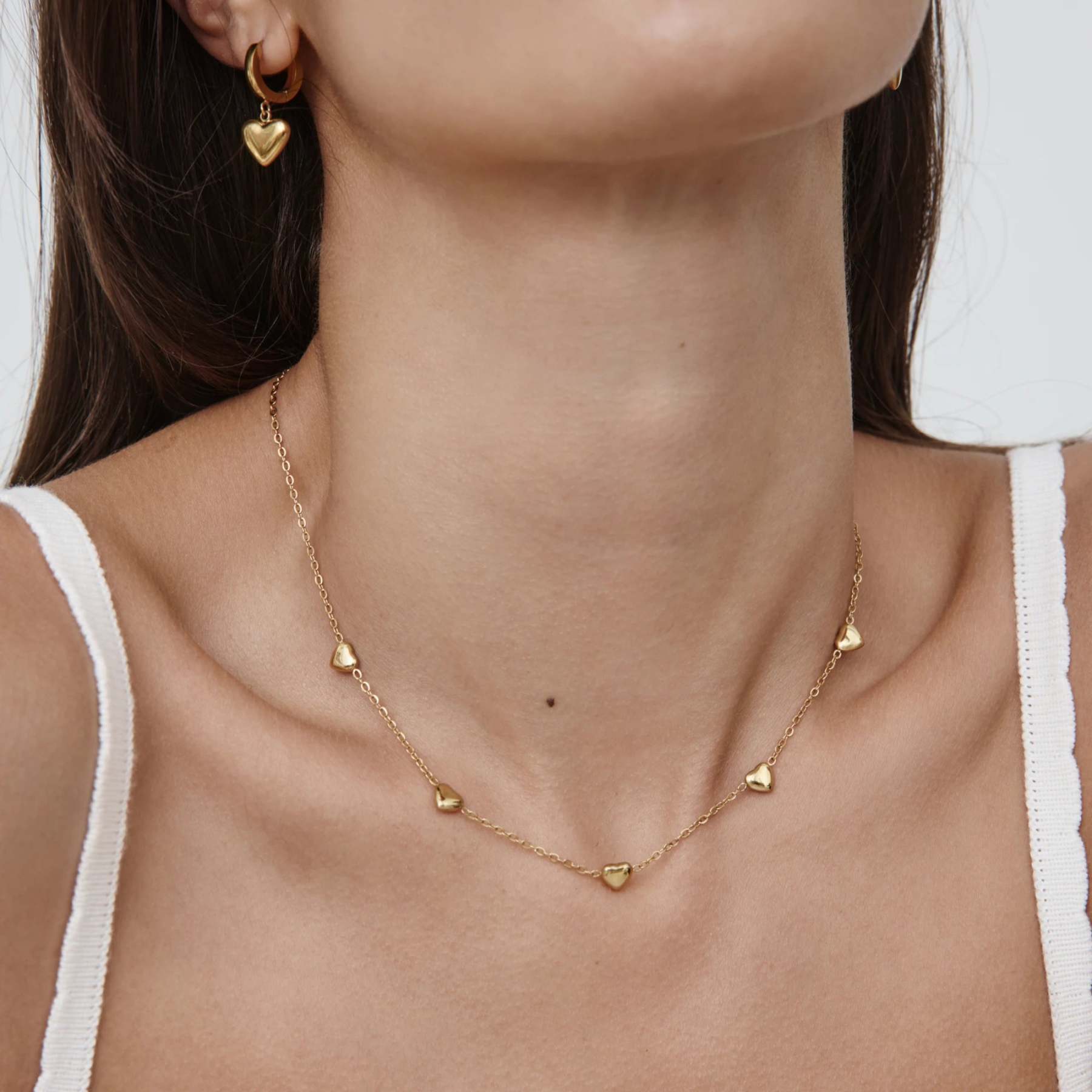 Puffed Heart Station Necklace